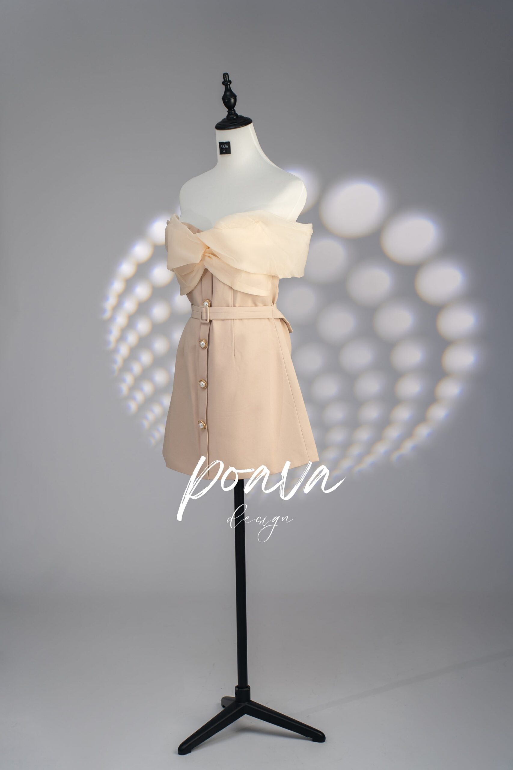 PEARL BUCKLE OFF-SHOULDER MINI DRESS