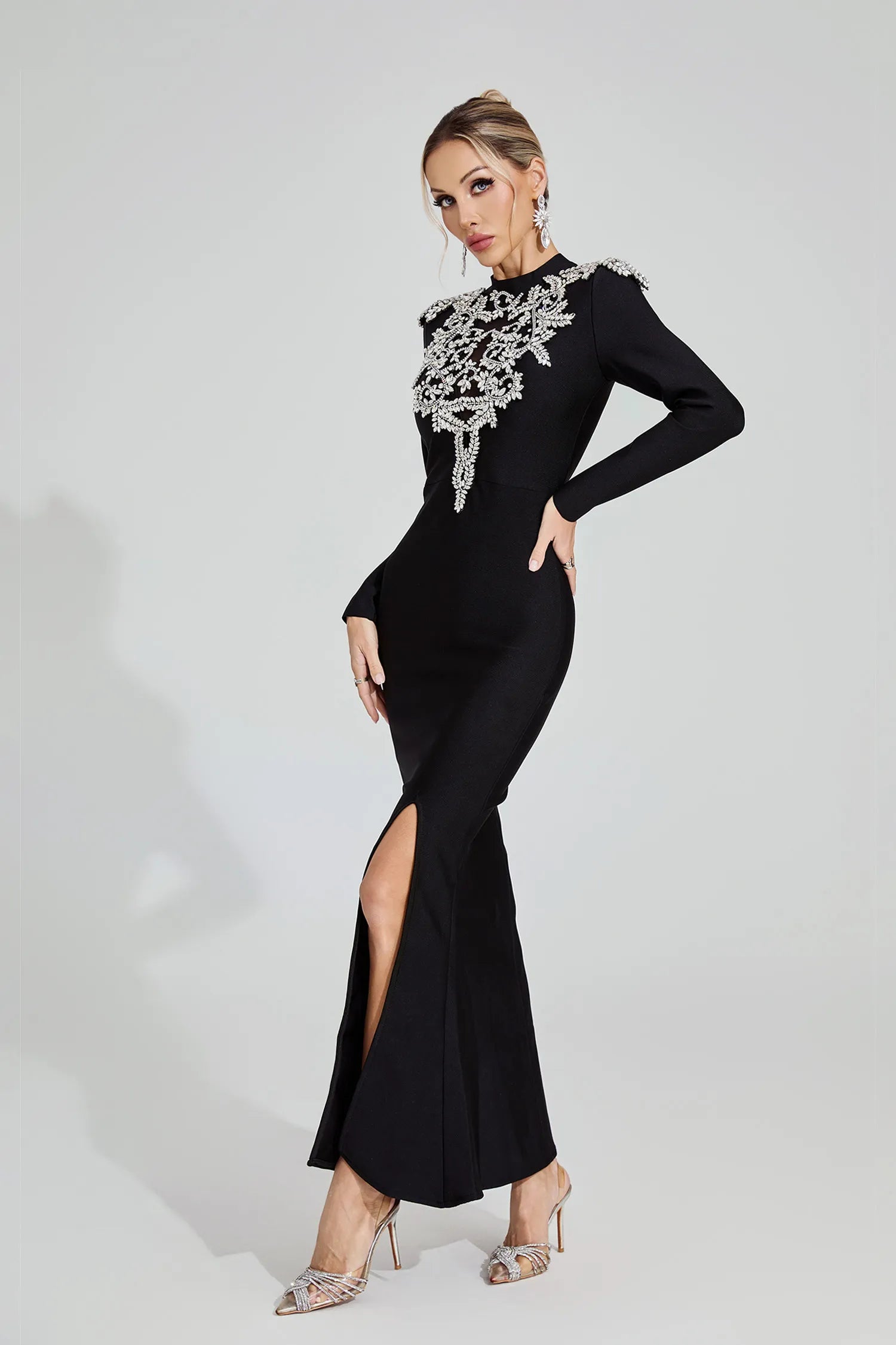 KAREN BLACK DIAMOND BANDAGE MAXI DRESS