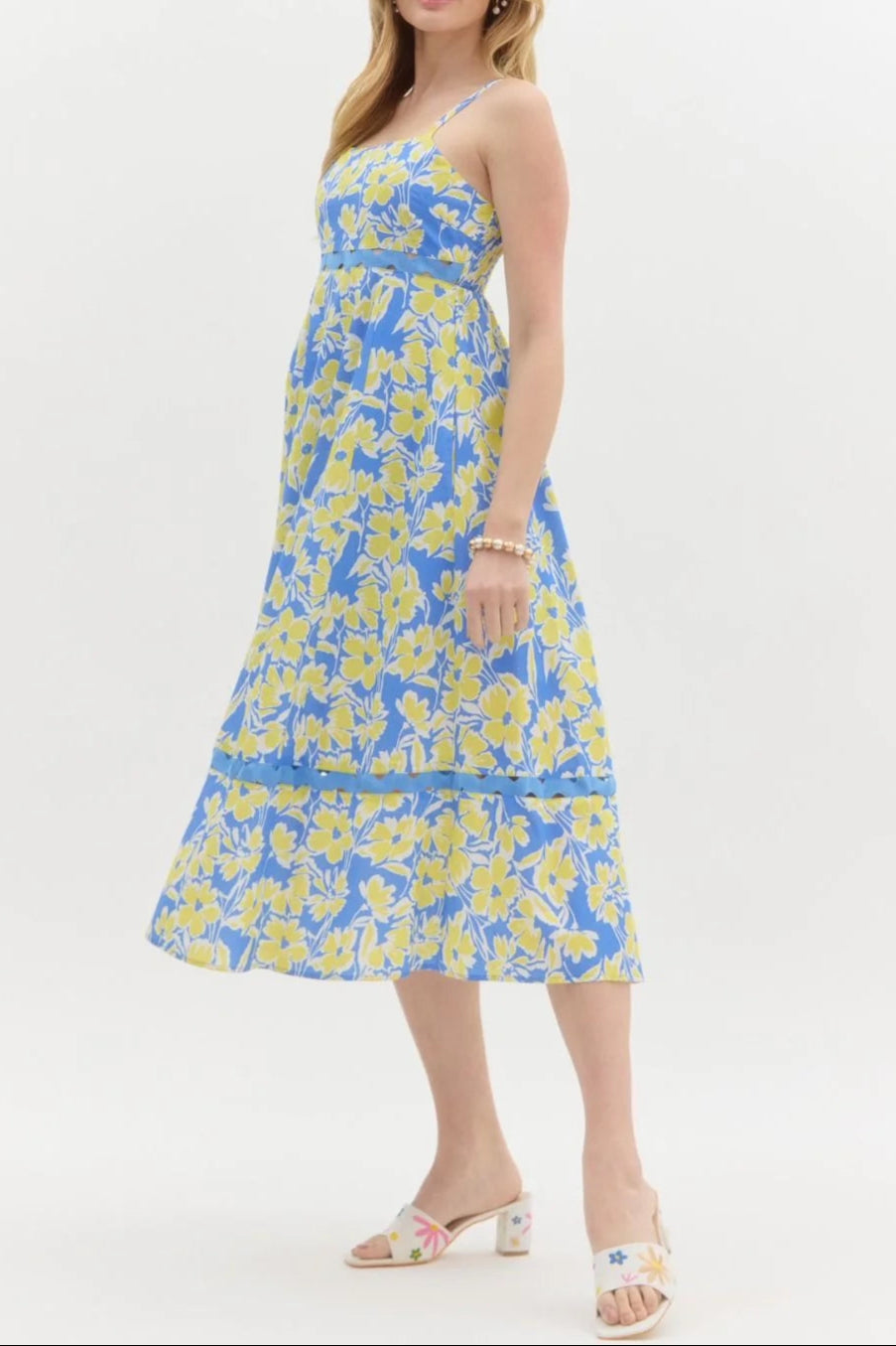 WALLIS FLORAL MIDI DRESS - BLUE HOLLOW, A-LINE