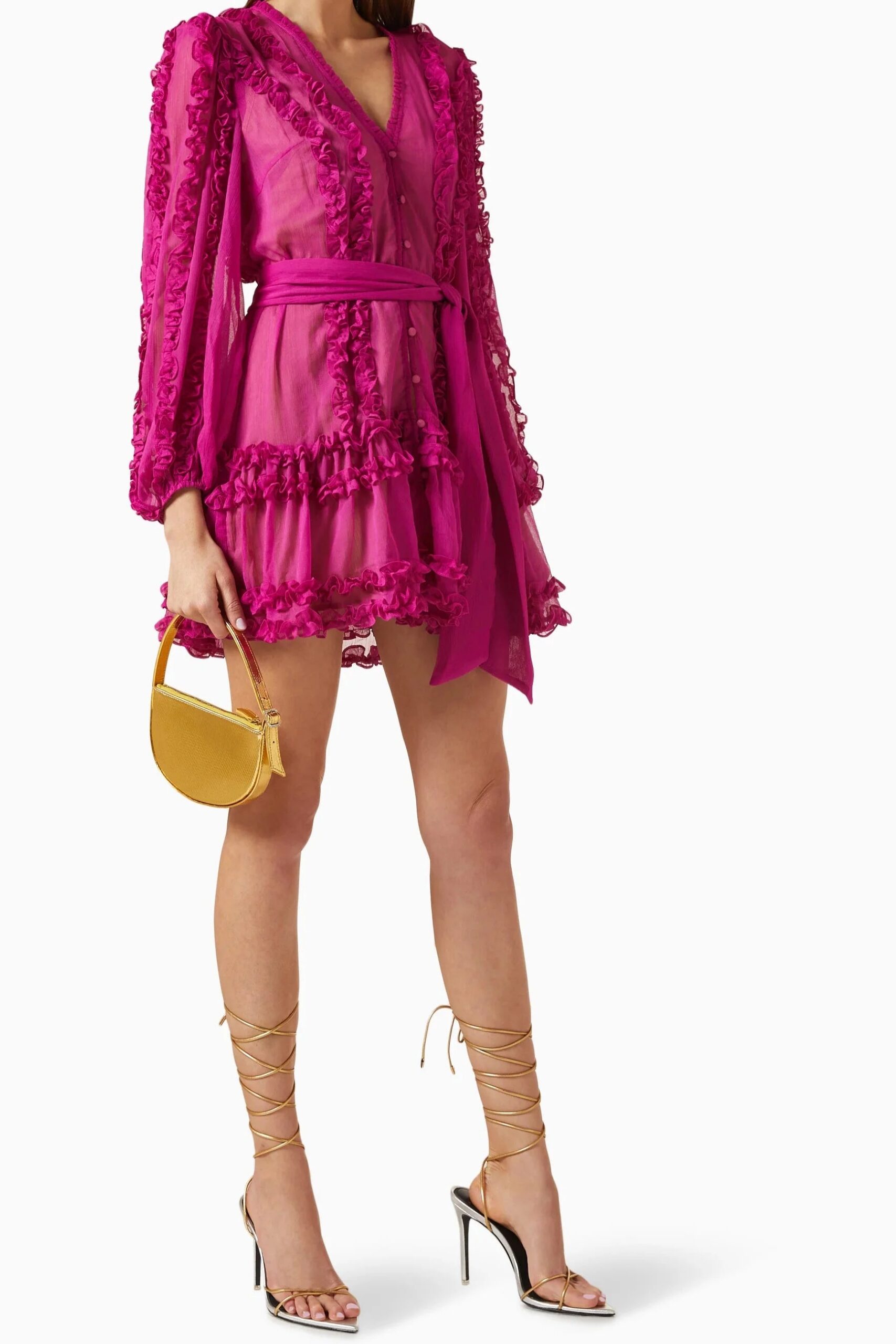 LARA CHIFFON ROSE RED FLORAL HEM MINI DRESS