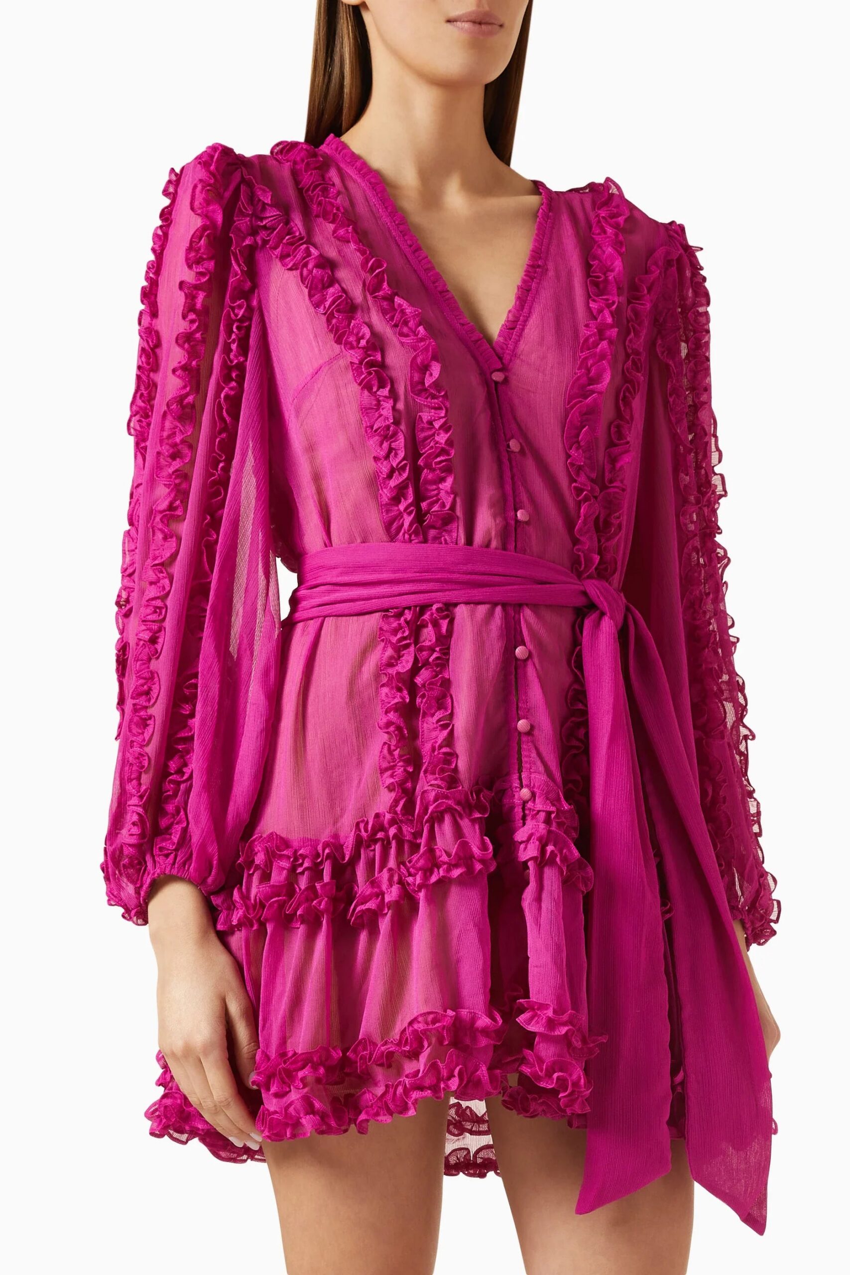 LARA CHIFFON ROSE RED FLORAL HEM MINI DRESS