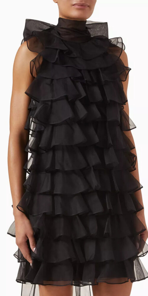 poppy Ruffle Silk Organza sleeveless Mini Dress in black poppy Ruffle Silk Organza sleeveless Mini Dress in black