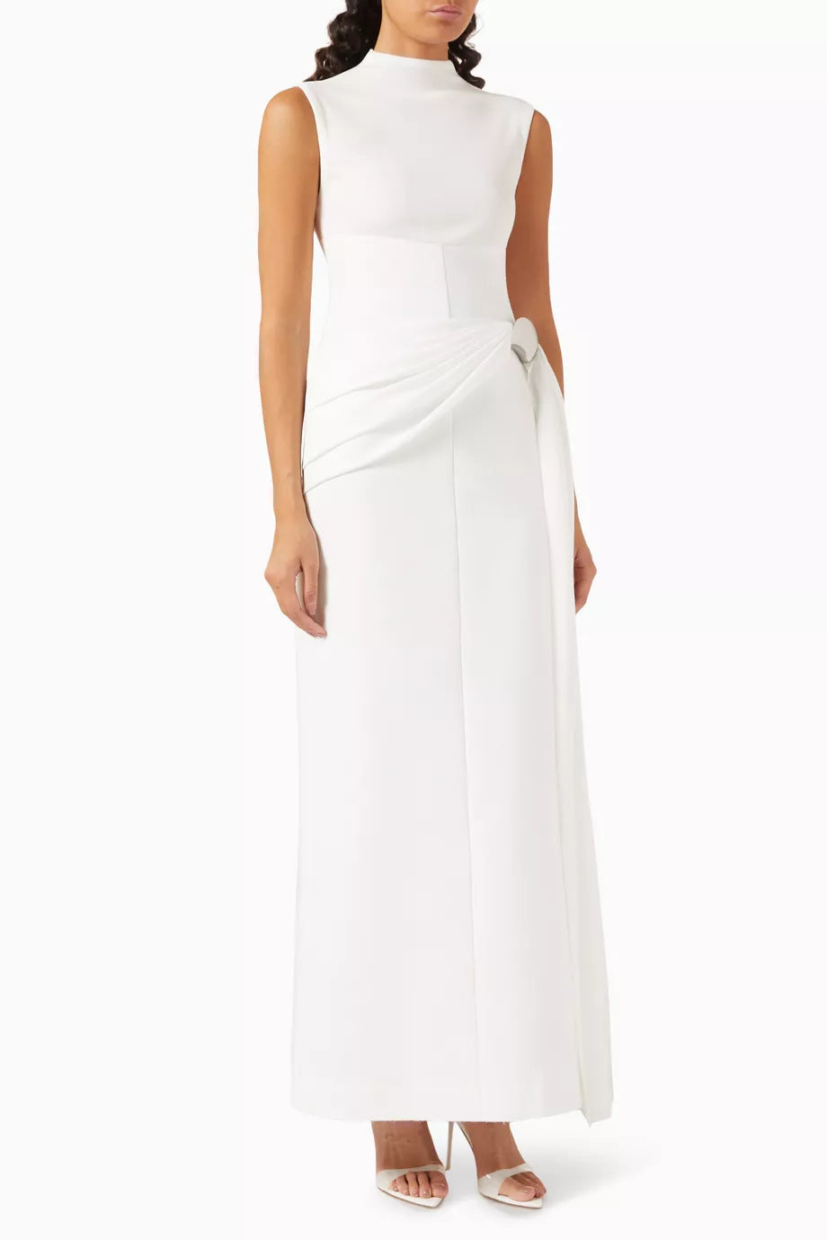 KELLY PLEATED KNIT MAXI DRESS, WHITE, ELEGANT