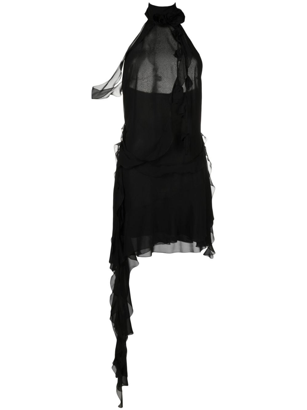 LENNOA RUFFLED HALTER MINI DRESS - BLACK