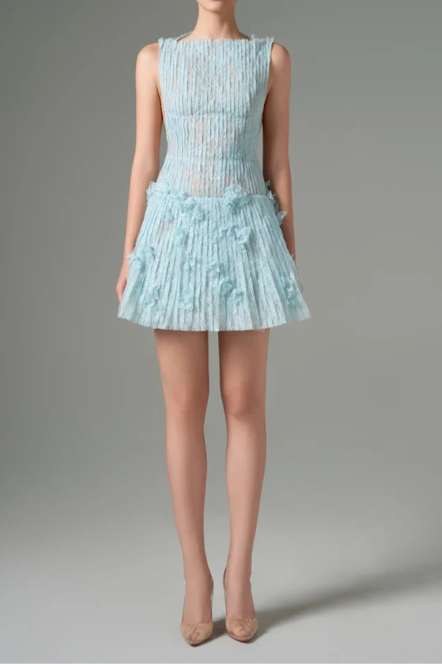 21SIX7709442_Custom SLEEVELESS LACE AQUA MINI DRESS FOR PARTIES