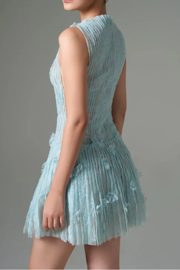 SLEEVELESS LACE AQUA MINI DRESS FOR PARTIES