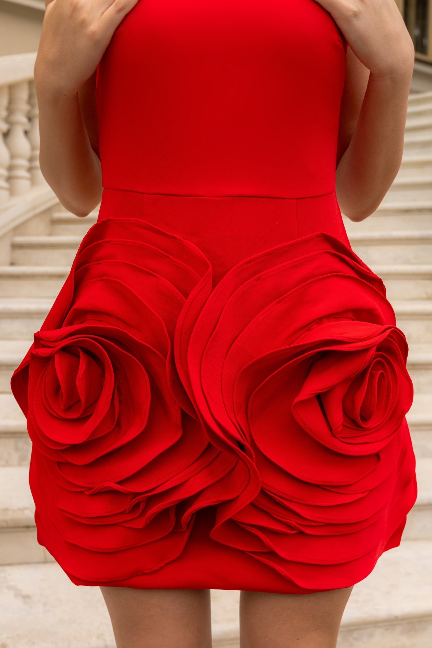 SLEEVELESS RED MINI DRESS, FLORAL PARTY STYLE
