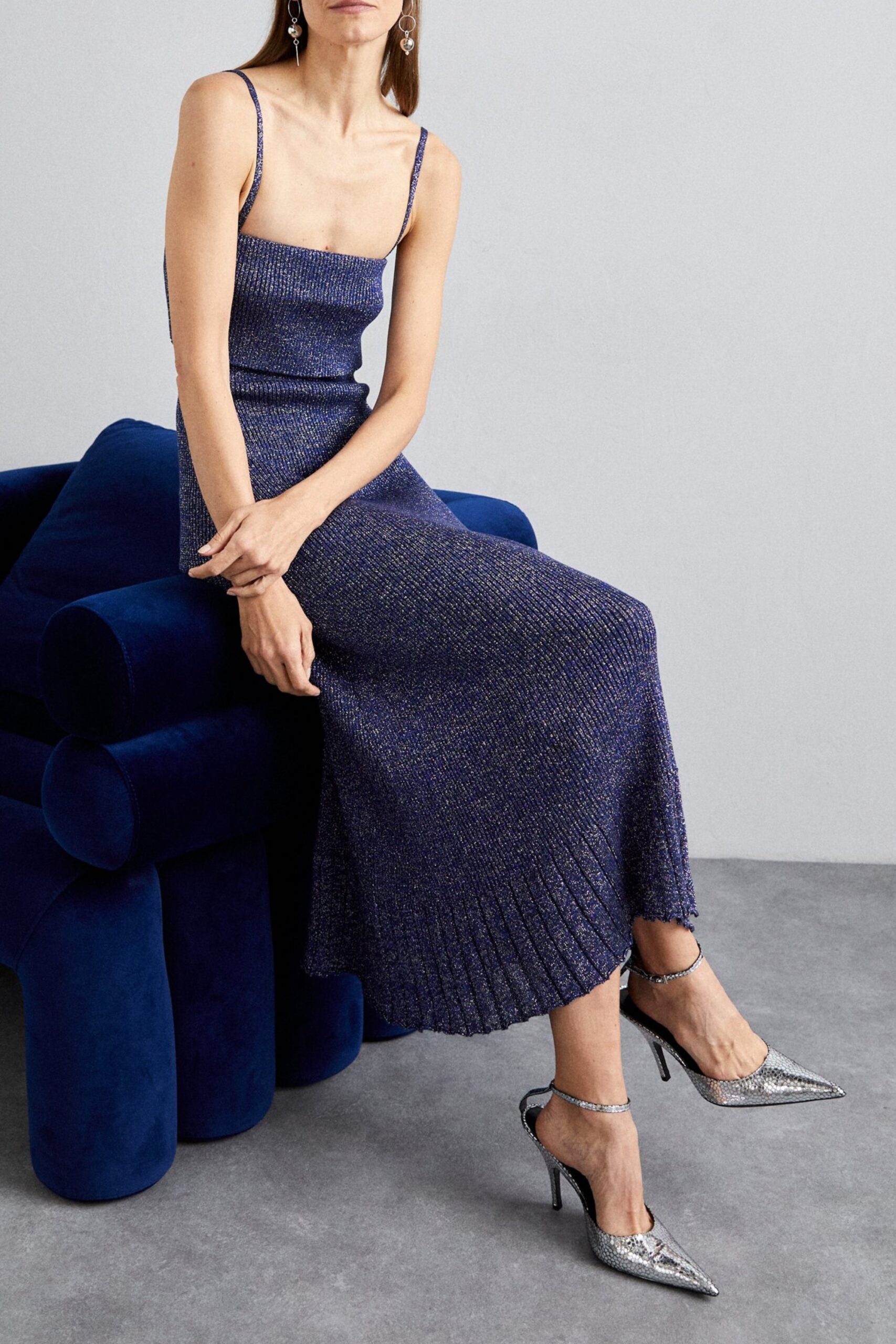 STRAPPY KNIT MAXI DRESS IN BLUE