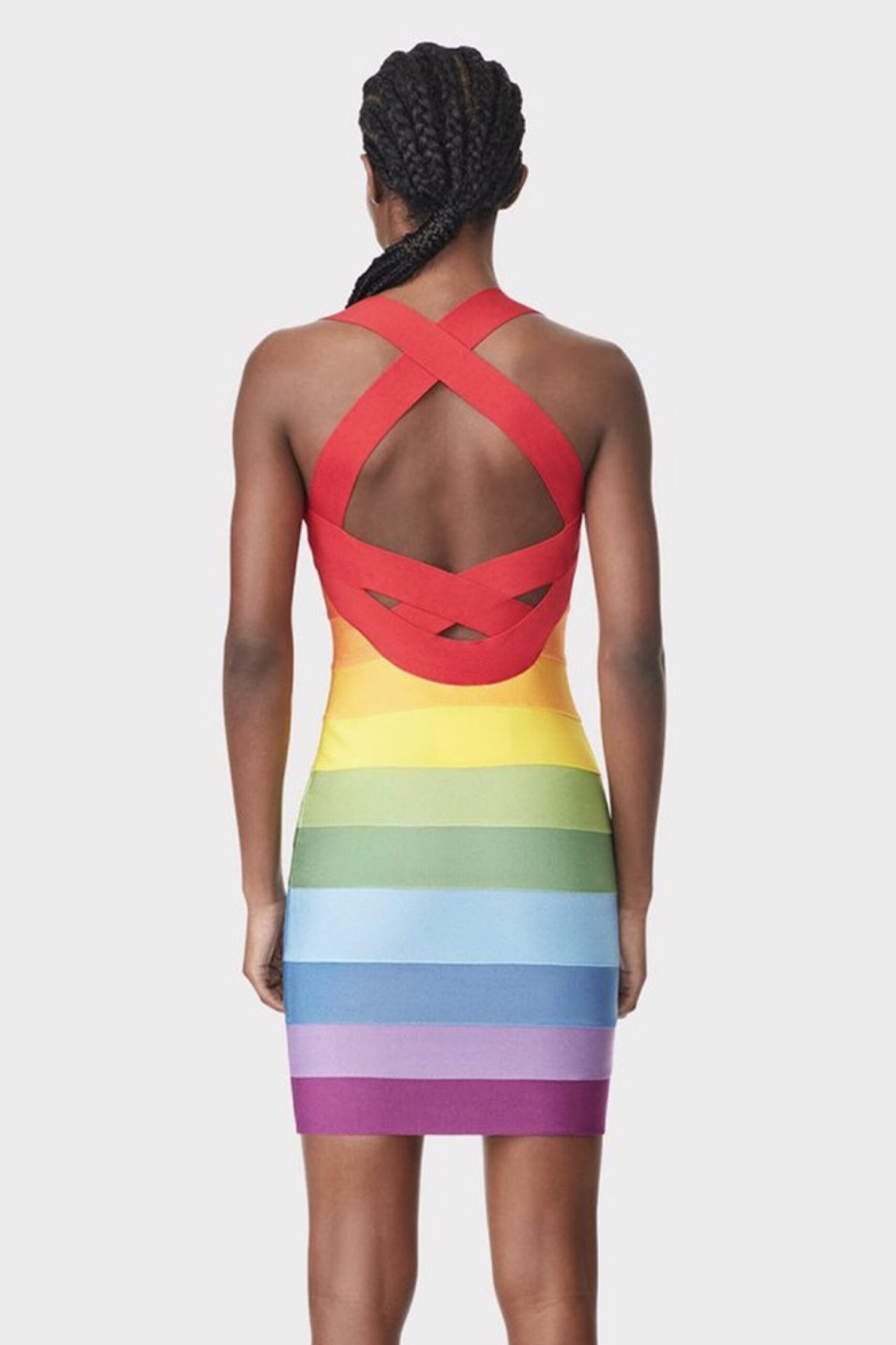 RAINBOW SLEEVELESS BANDAGE MINI PARTY DRESS