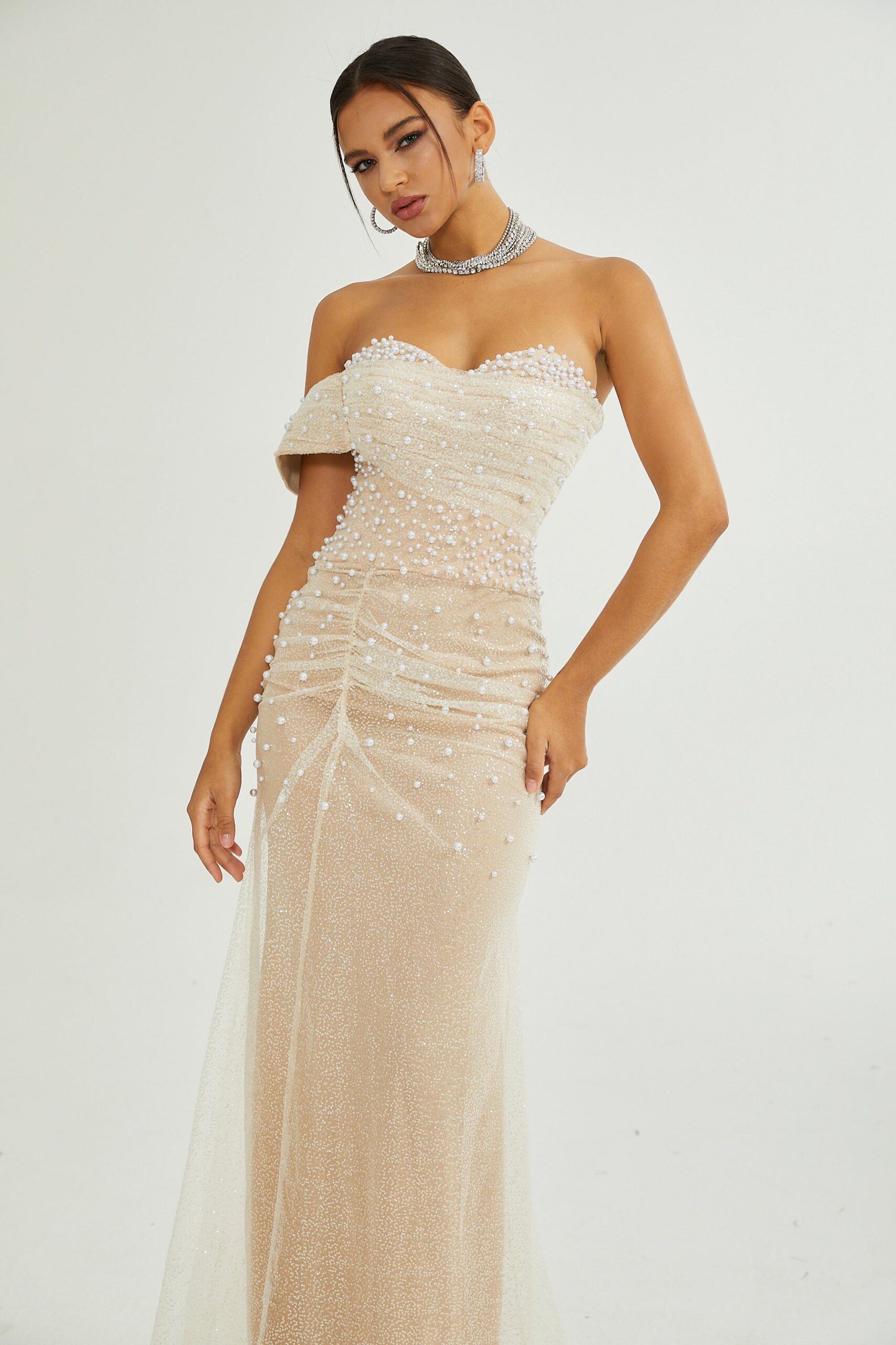 SABINE FAUX PEARL MAXI DRESS - ELEGANT EVENING
