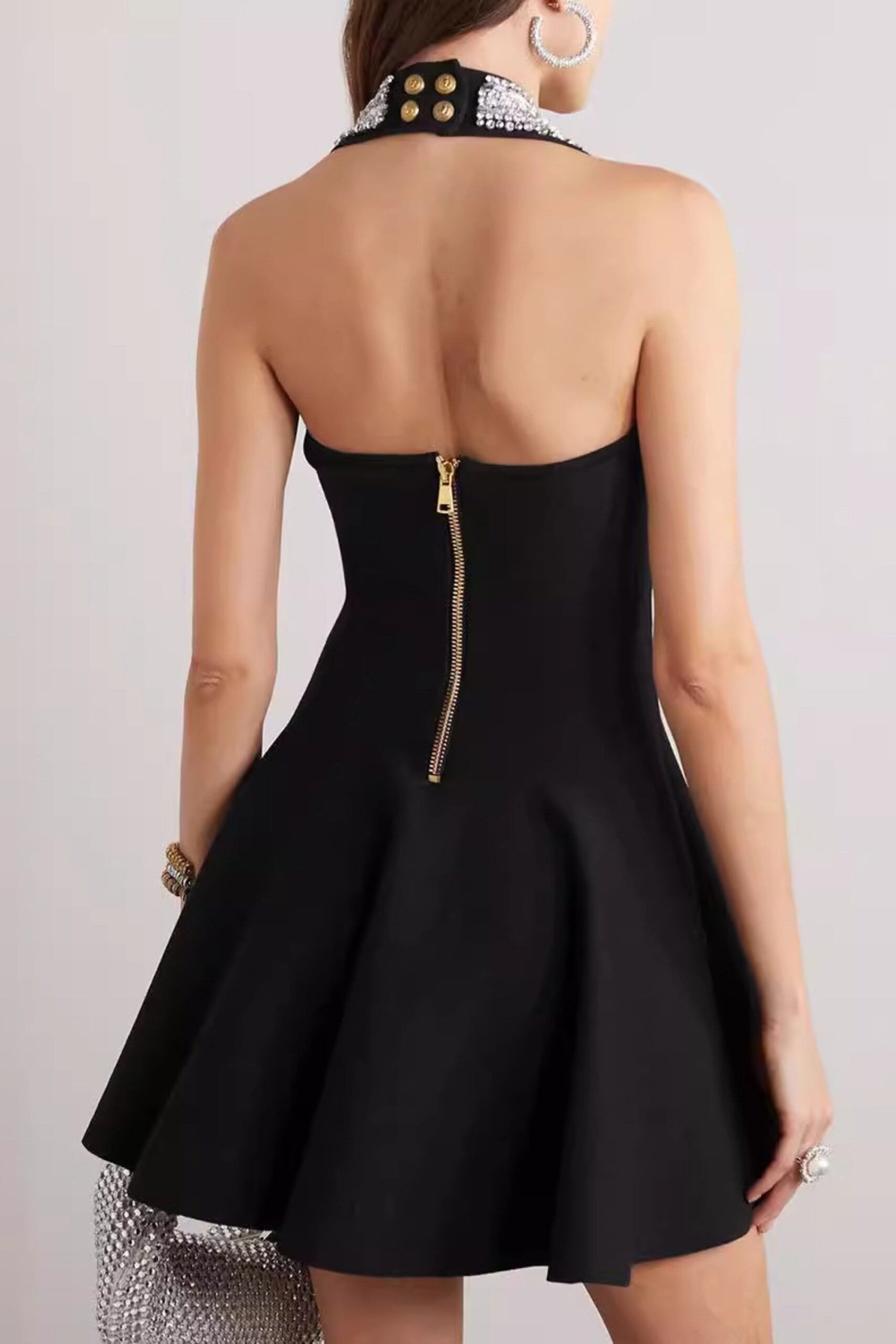 HALTER BUCKLE MINI DRESS BLACK COCKTAIL PARTY
