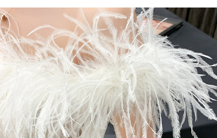 SEXY ONE-SHOULDER FEATHER MINI DRESS FOR PARTY