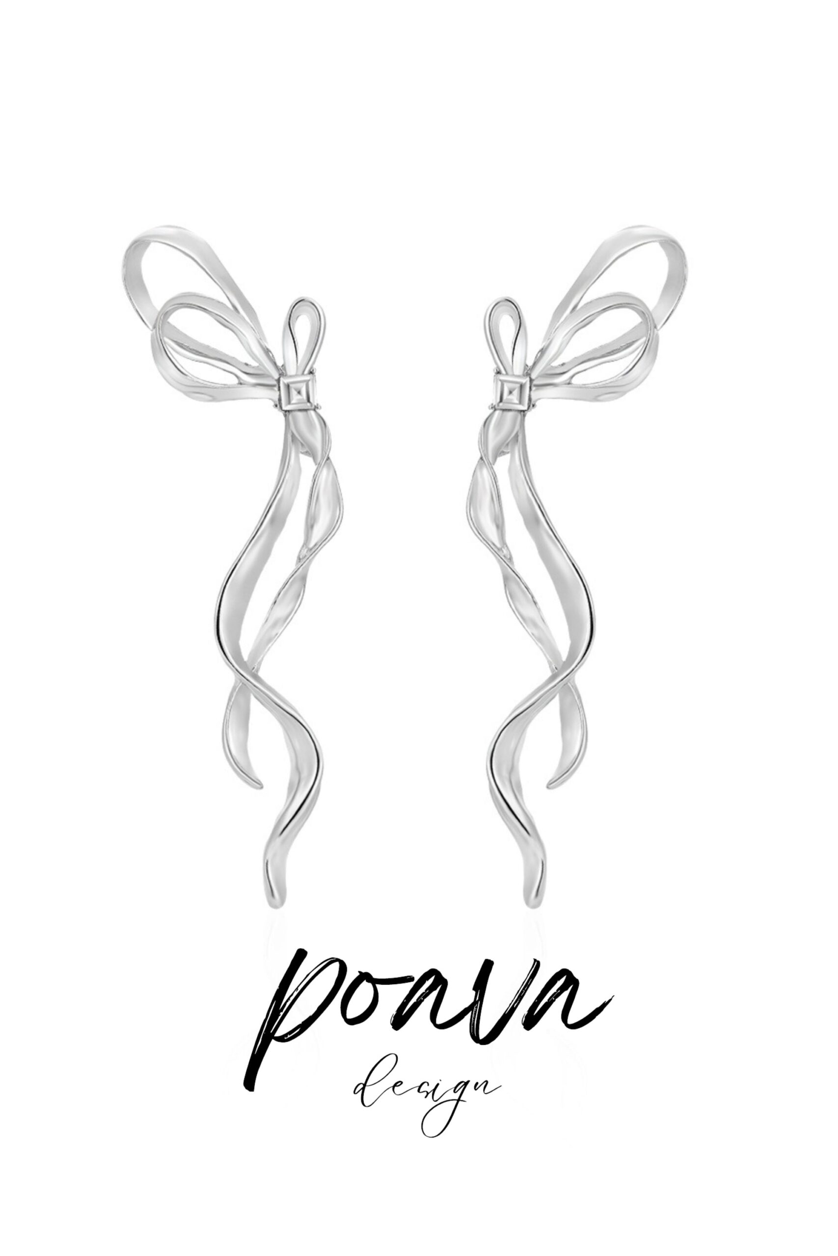 Silver bow earrings
