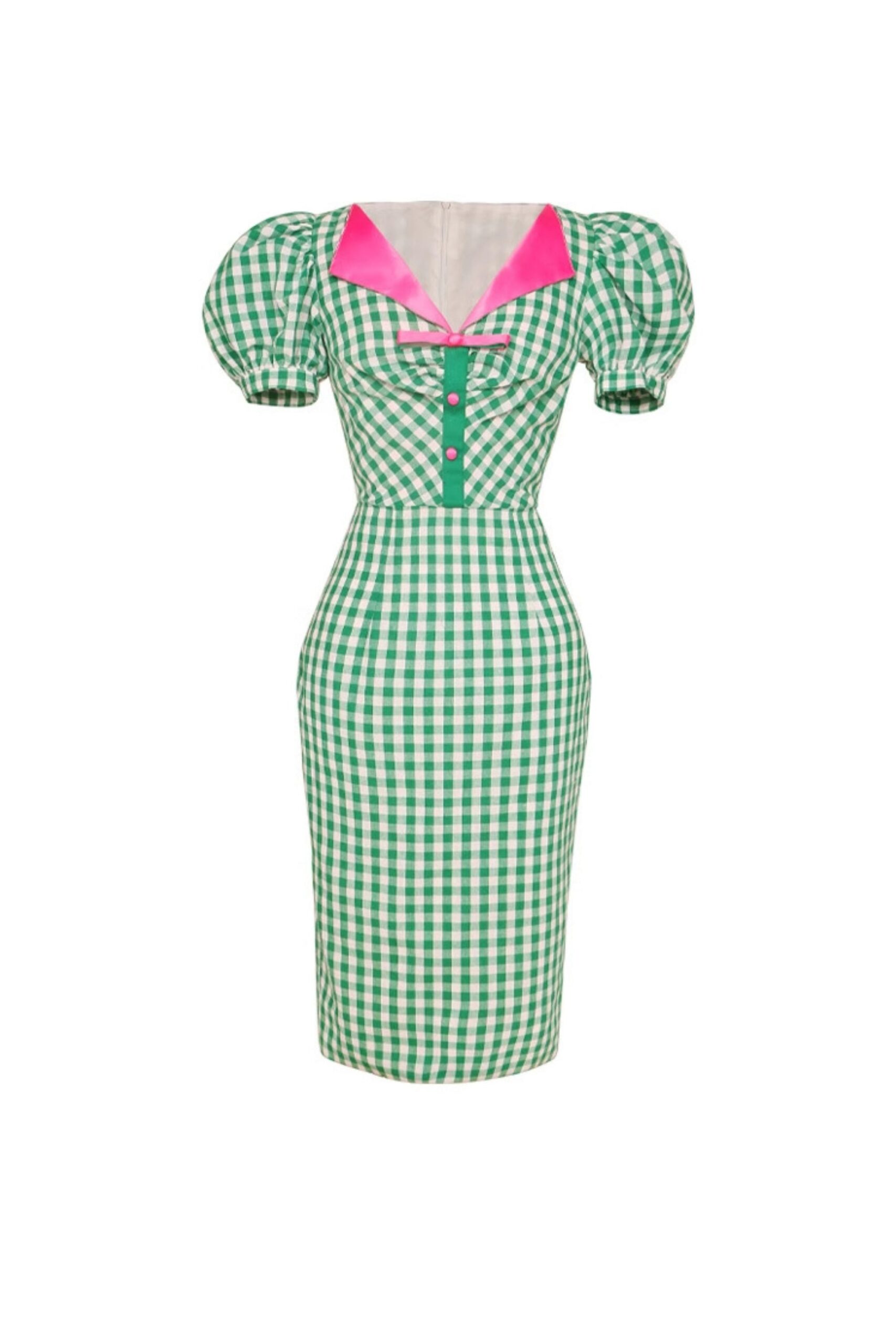 PUFF SLEEVE MIDI DRESS FOR WEDDING GUEST GREEN
