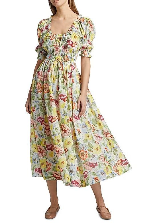 21d2a9ff-b862-4289-ac06-b72c878bea3c TOBEY ISCHIA FLORAL SMOCKED MIDI DRESS