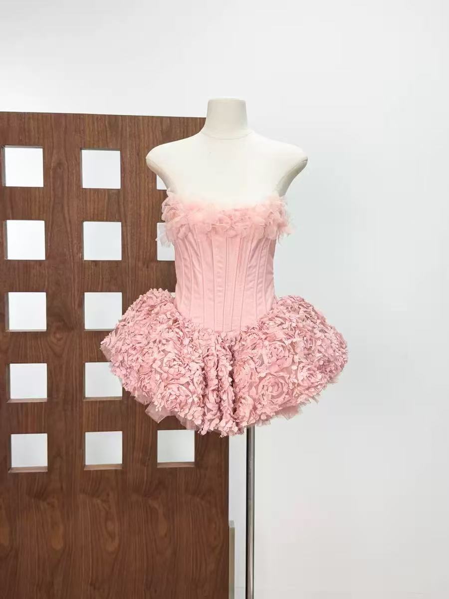 STRAPLESS FLORAL CORSET A-LINE DRESS