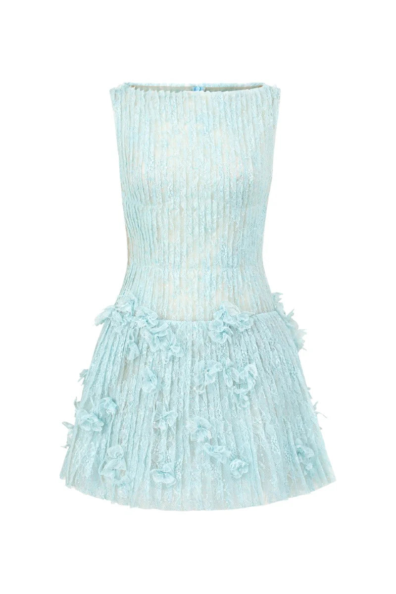 SLEEVELESS LACE AQUA MINI DRESS FOR PARTIES