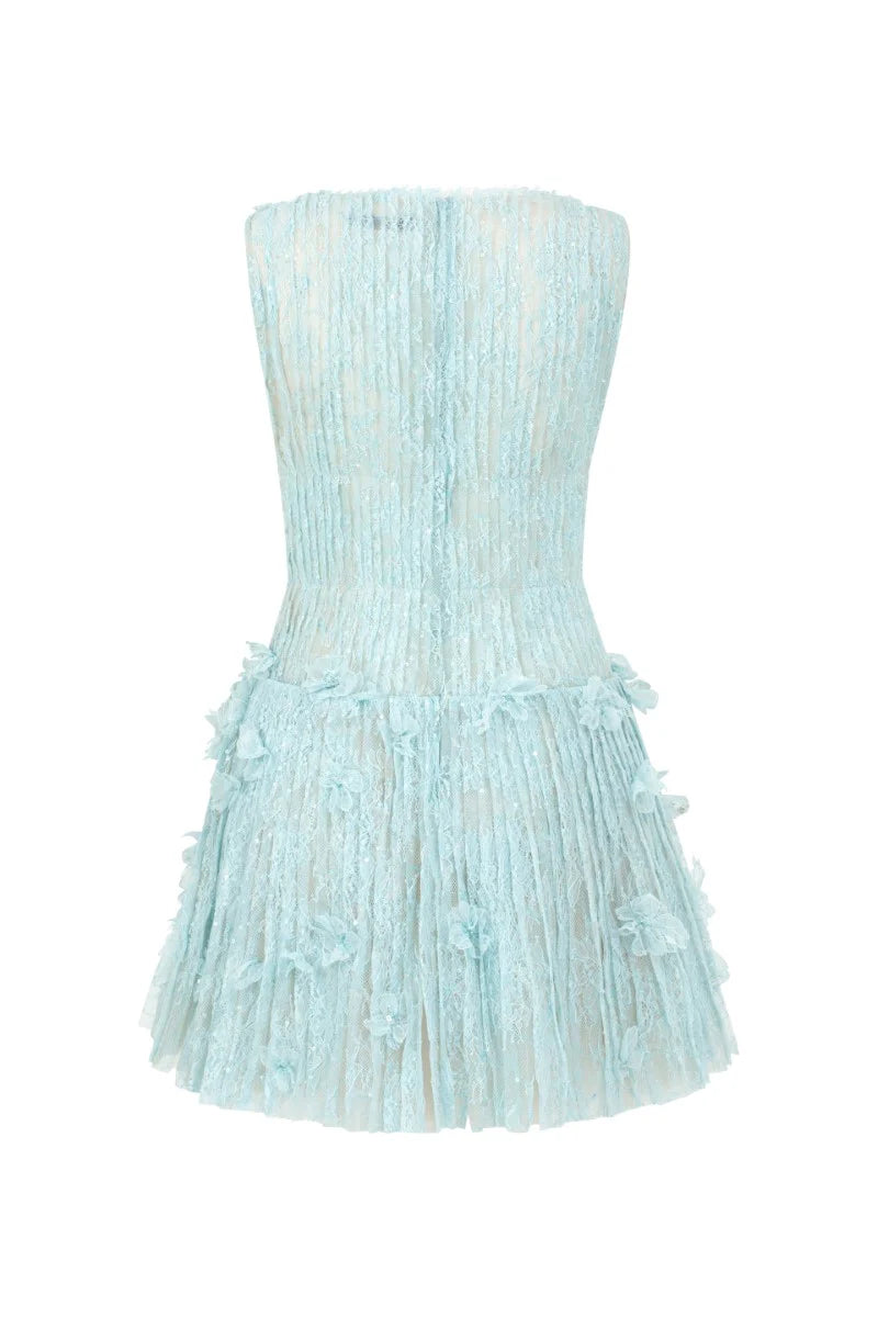 SLEEVELESS LACE AQUA MINI DRESS FOR PARTIES