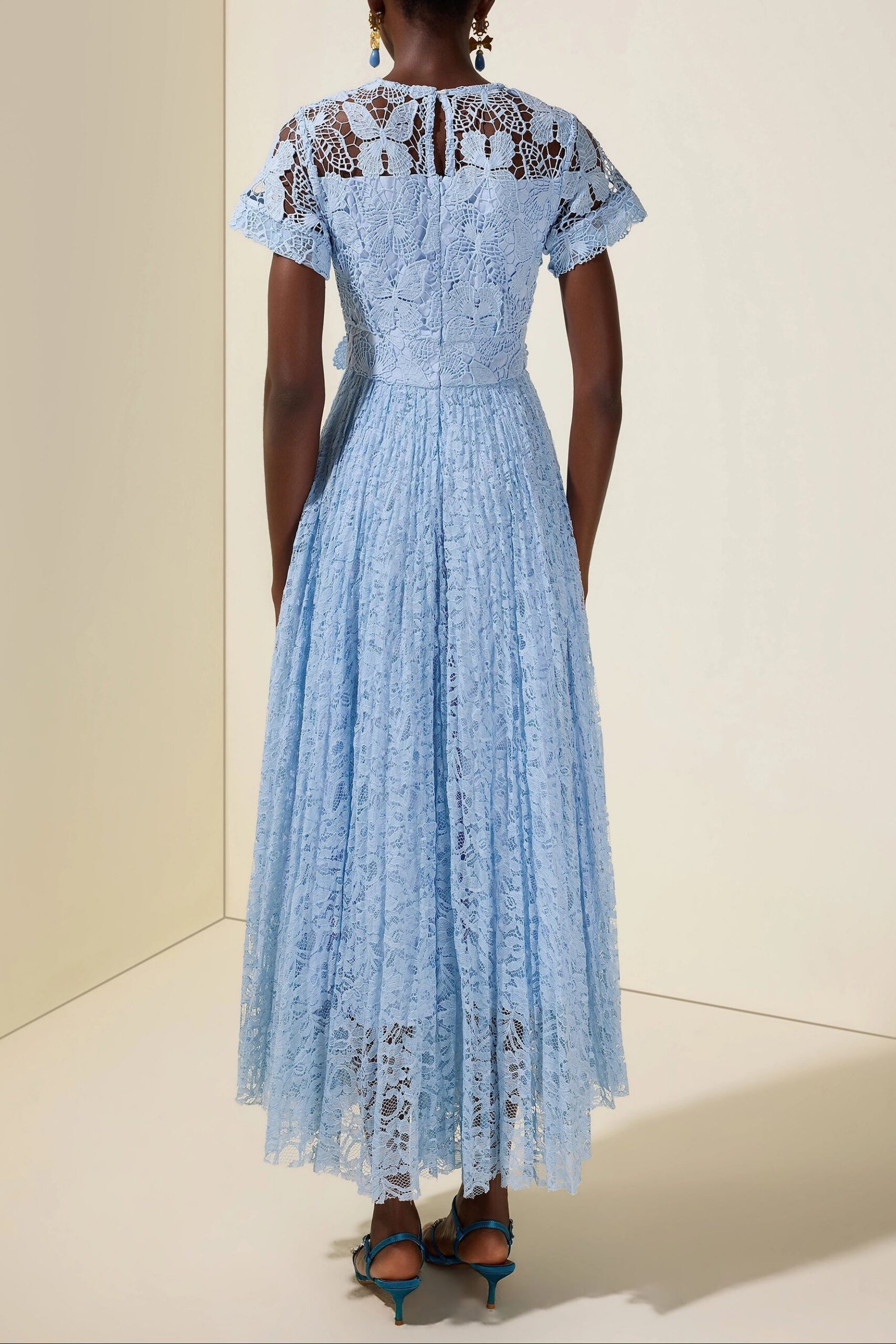 SELENA LACE MIDI DRESS - BLUE BUTTERFLY PLEATS