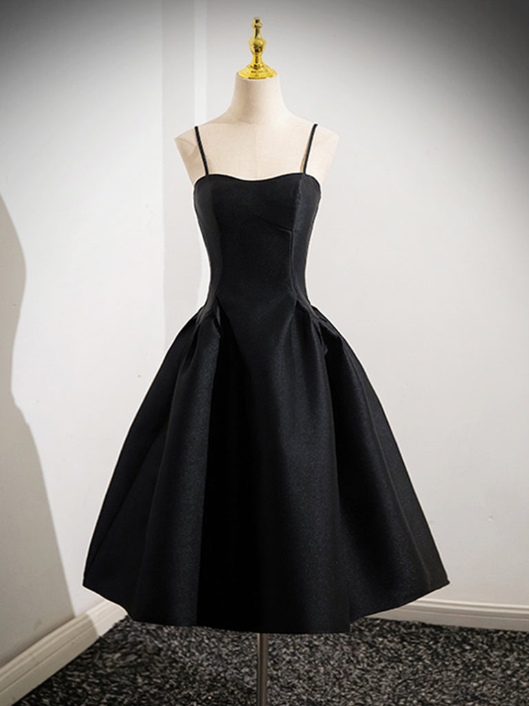 221 BLACK A-LINE SATIN MIDI PROM DRESS