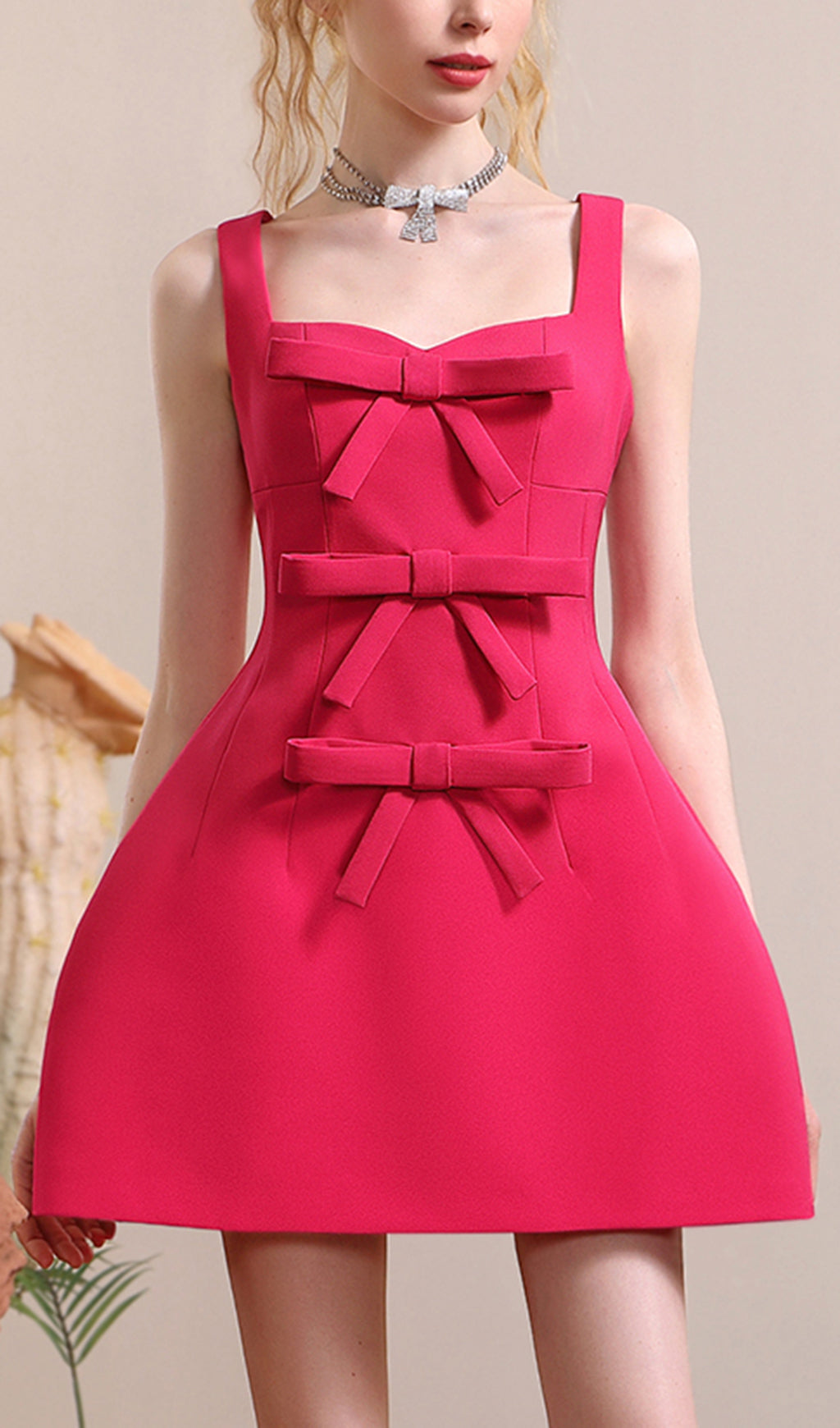 PINK BOWKNOT STRAPPY MINI DRESS FOR PARTY