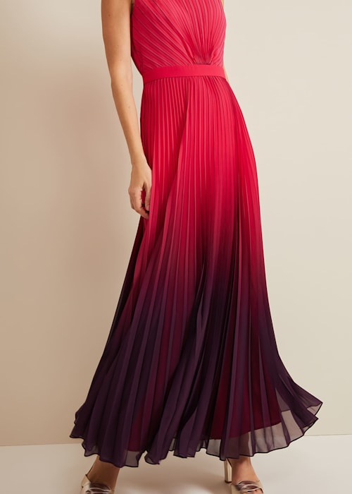 OMBRE PLEATED DRAPED MAXI DRESS FOR EVENING