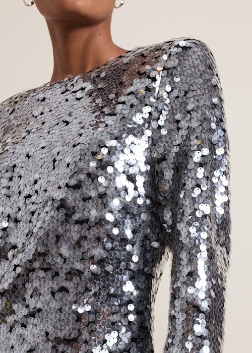 RHIA SEQUIN MINI DRESS, SILVER PARTY COCKTAIL