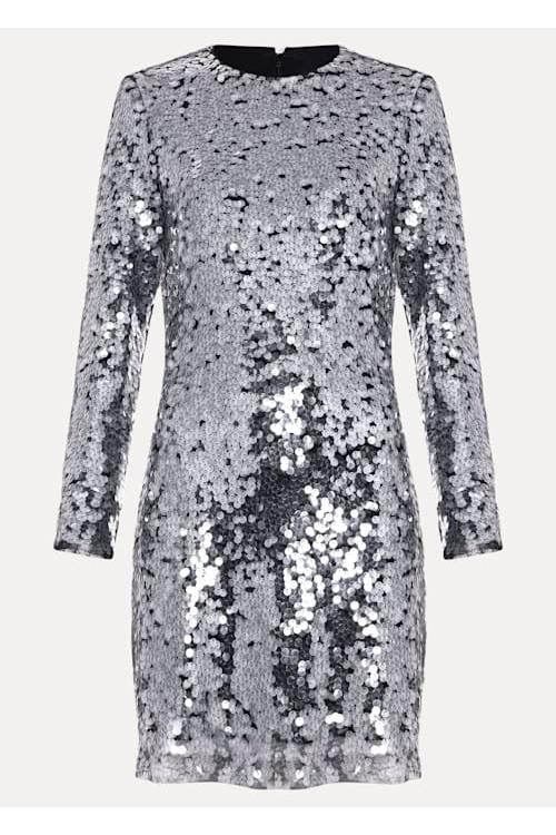 RHIA SEQUIN MINI DRESS, SILVER PARTY COCKTAIL