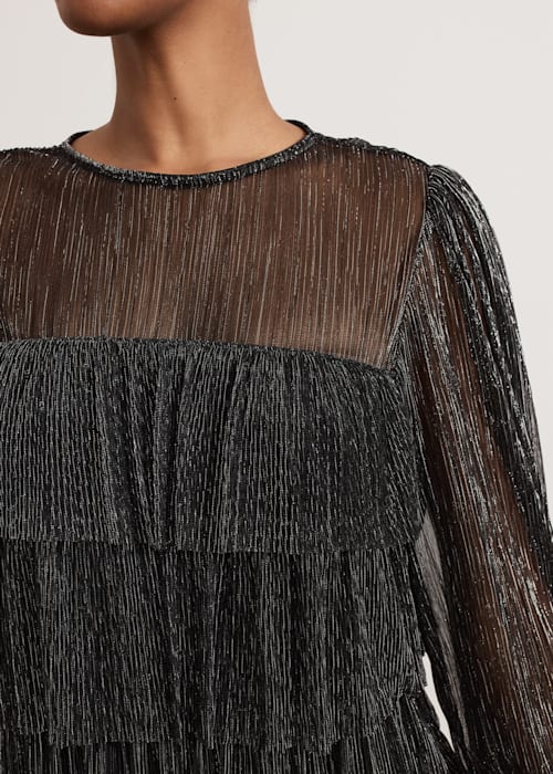 BLACK LAYER CHIFFON PUFF MINI DRESS FOR PARTY