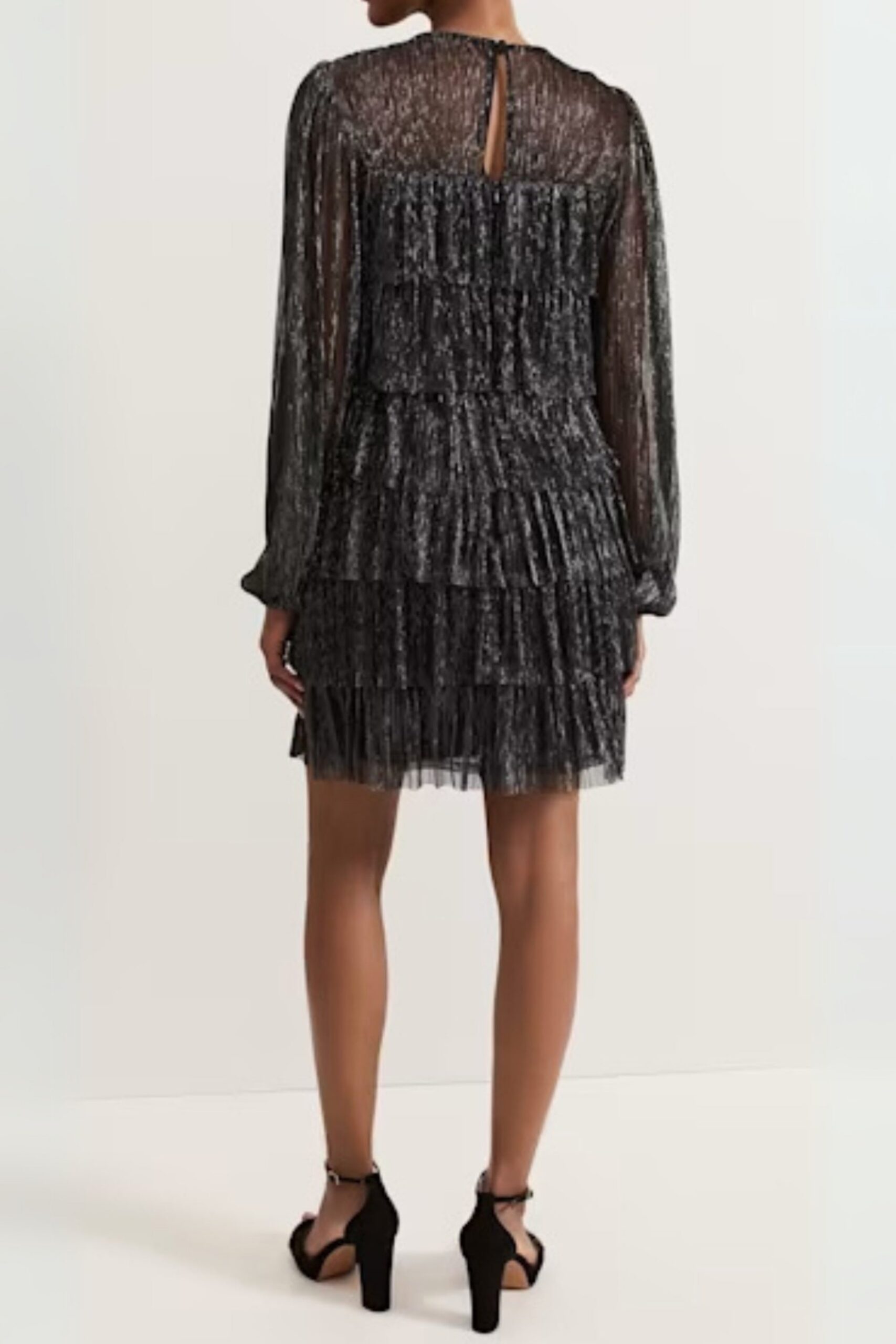 BLACK LAYER CHIFFON PUFF MINI DRESS FOR PARTY