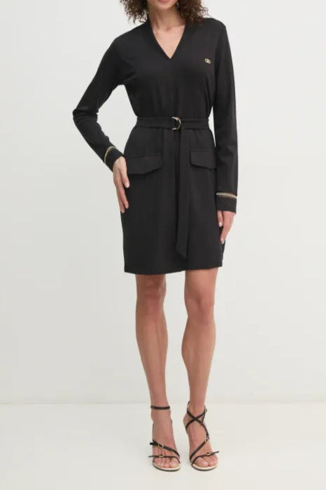 2254a8e3-09a9-49a5-90af-5ebb4d2ec5e8 RIBBED V-NECK MINI BLACK DRESS FOR PARTY