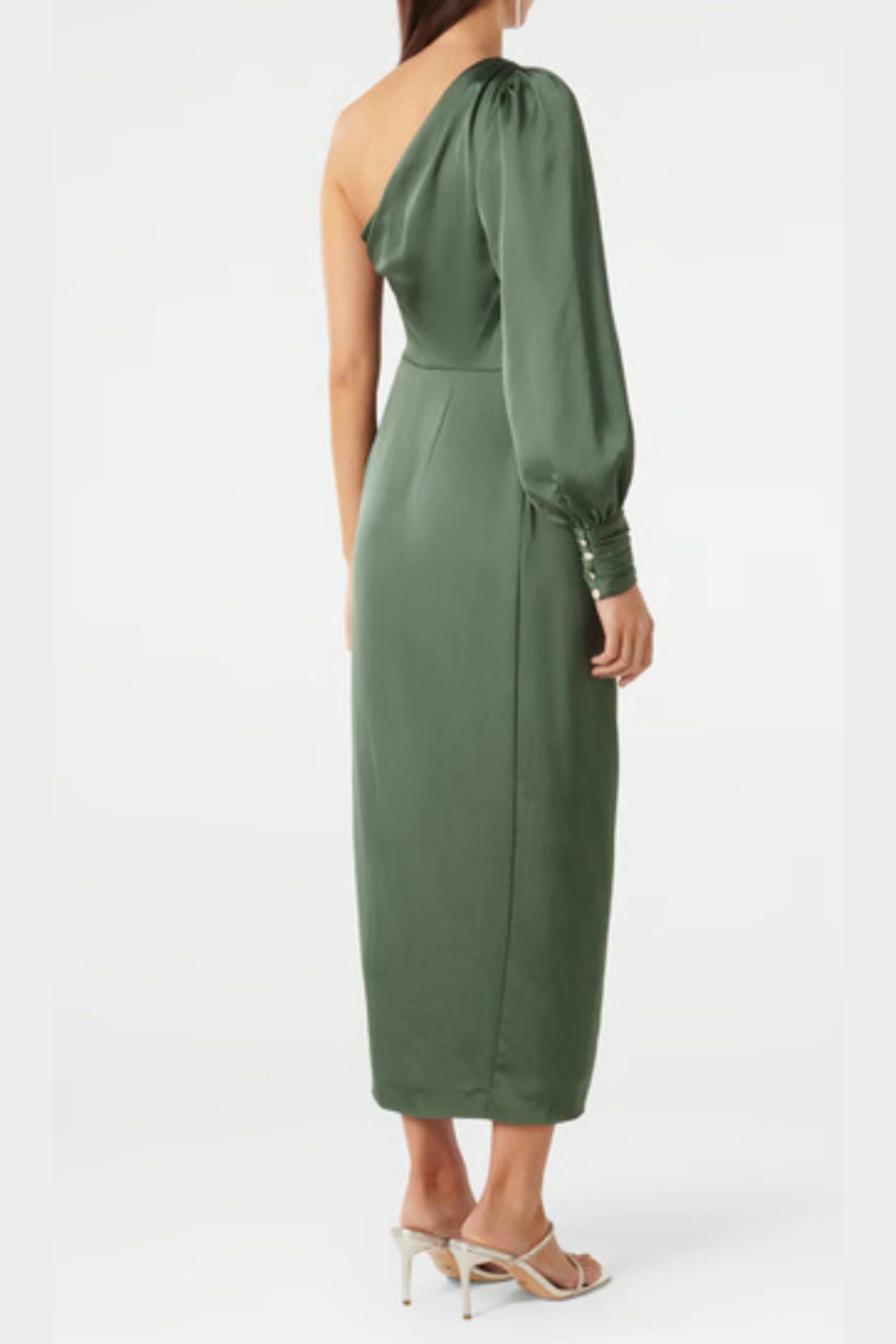 ONE-SHOULDER LONG SLEEVE MIDI DRESS GREEN