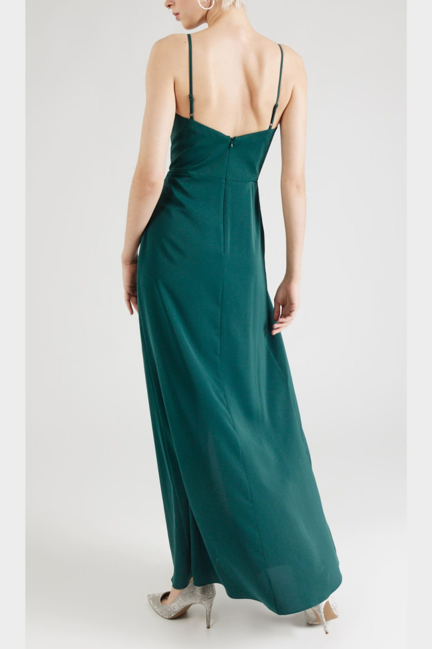 CRYSTAL PLEATED MAXI DRESS GREEN FORMAL GOWN