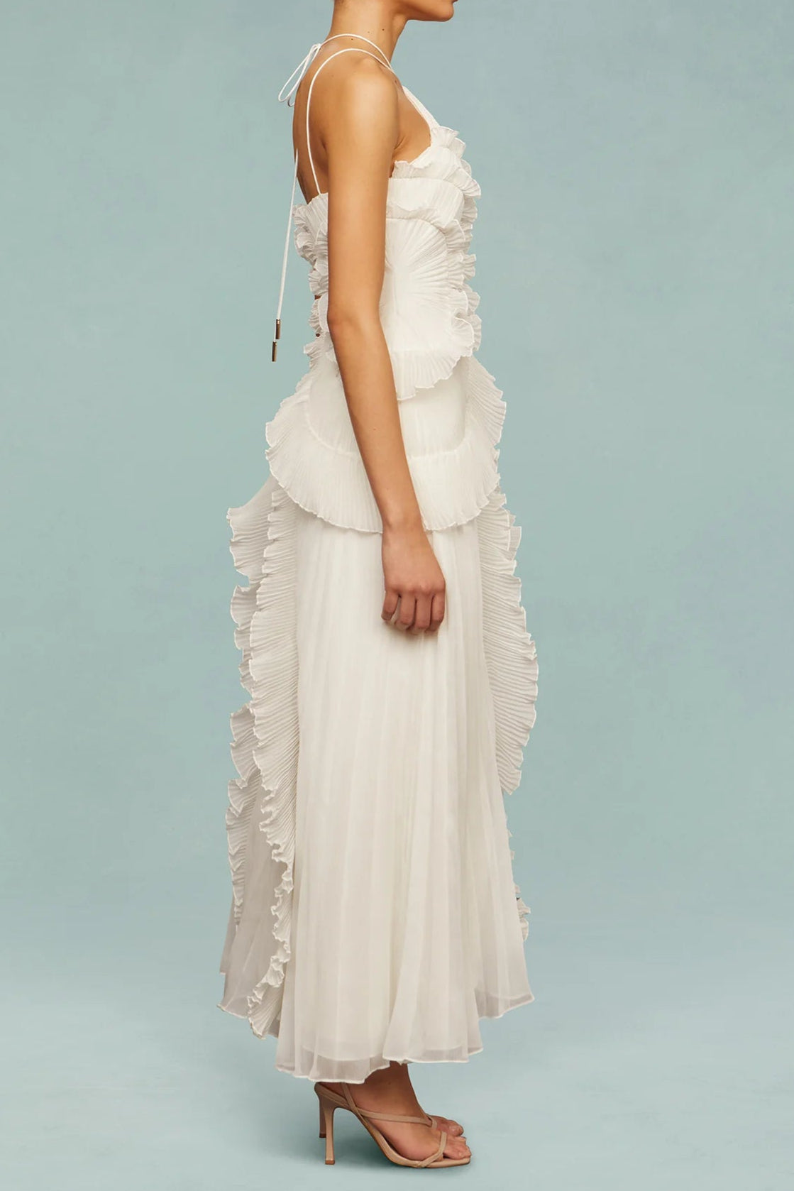 ALVA SLEEVELESS FOLD SLIT MAXI DRESS, WHITE WEDDING GUEST