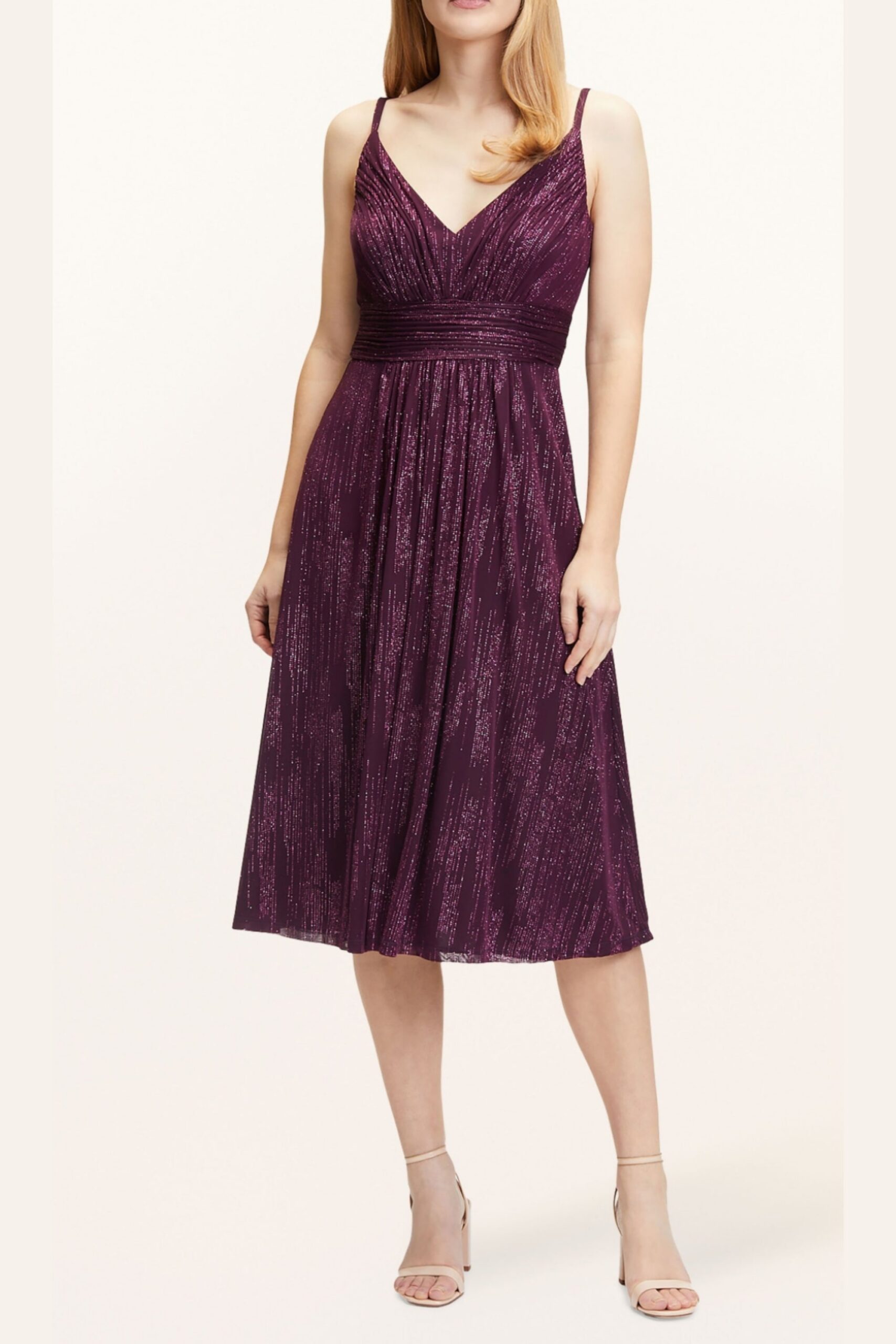 V-NECK MIDI COCKTAIL DRESS IN BORDEAUX