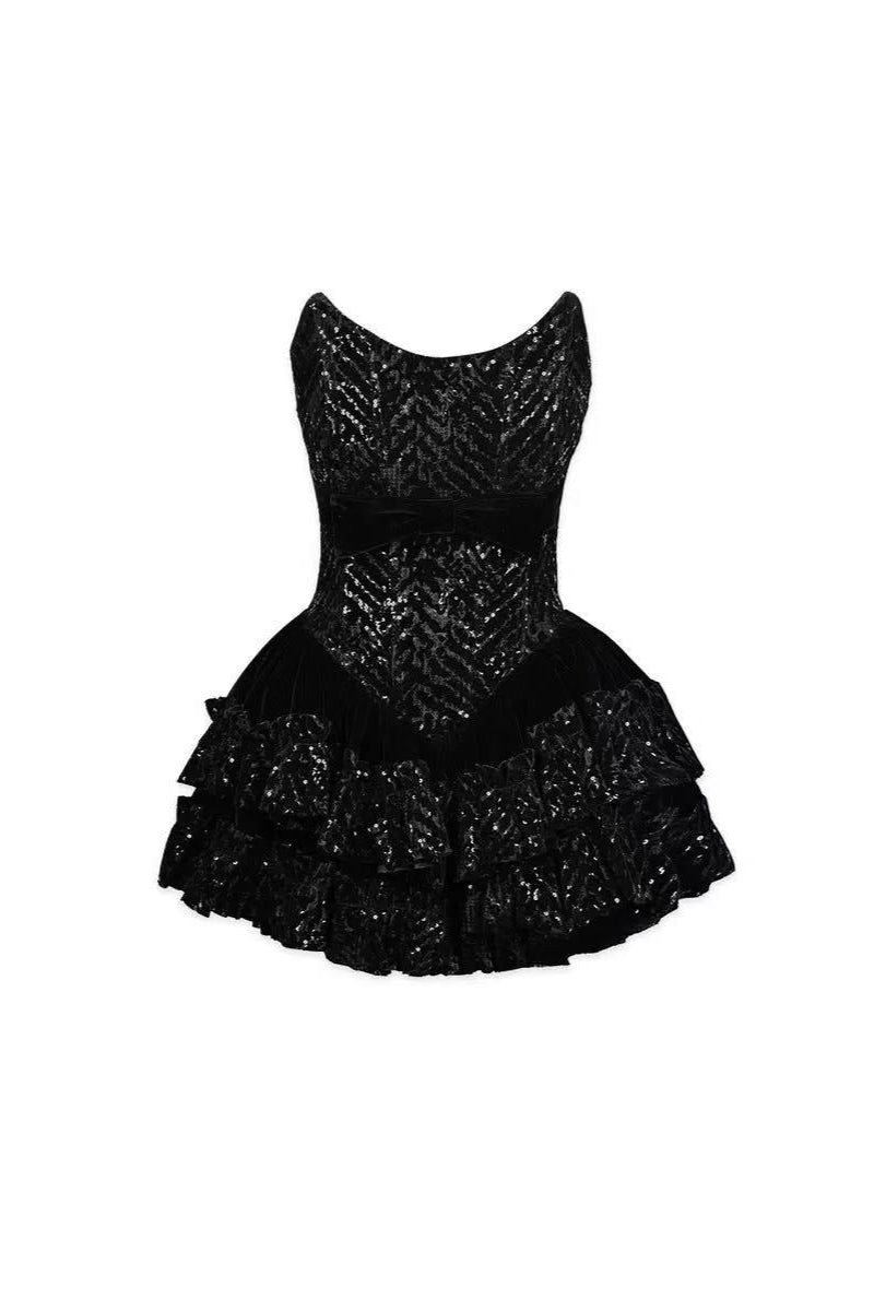 SYRAZA STRAPLESS SEQUIN MINI DRESS