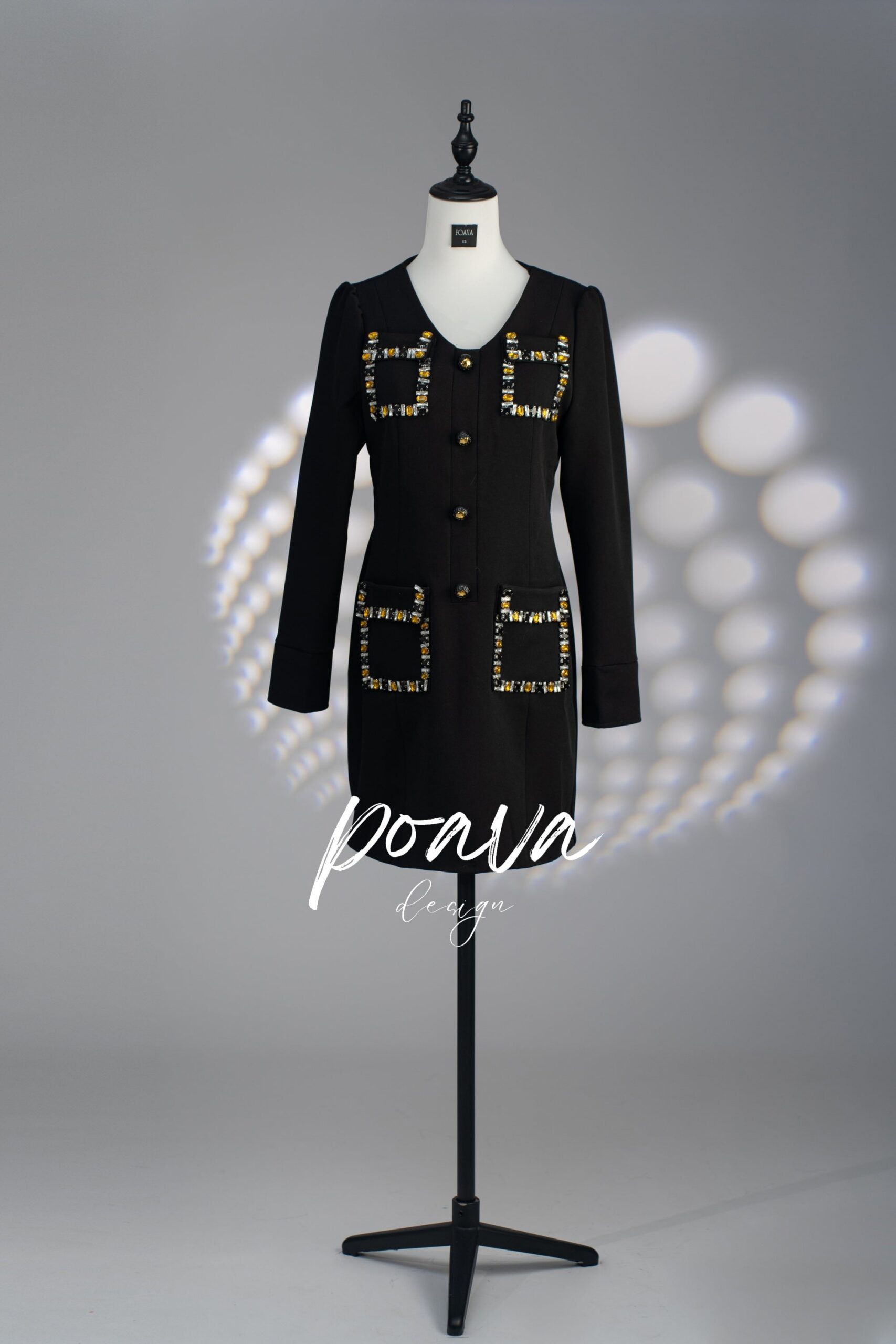 CRYSTAL MINI DRESS BLACK FOR PARTY
