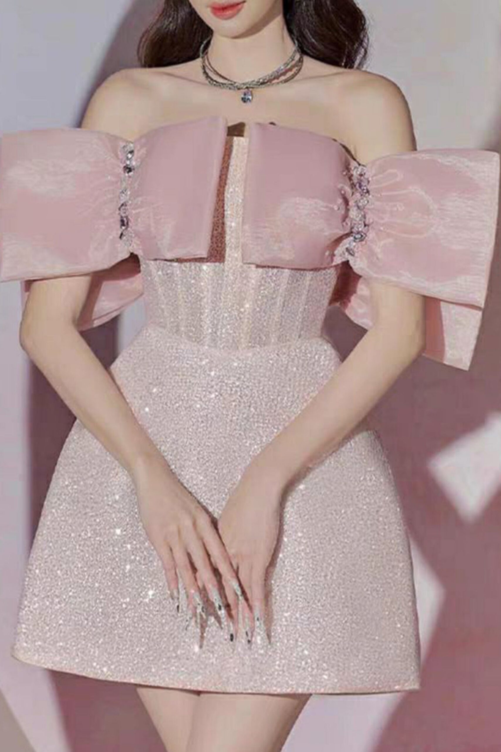 PINK BOWKNOT STRAPLESS MINI DRESS FOR PARTY