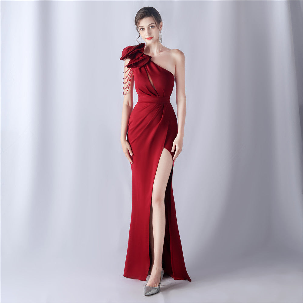 CRYSTAL BEADED A-LINE FORMAL DRESS