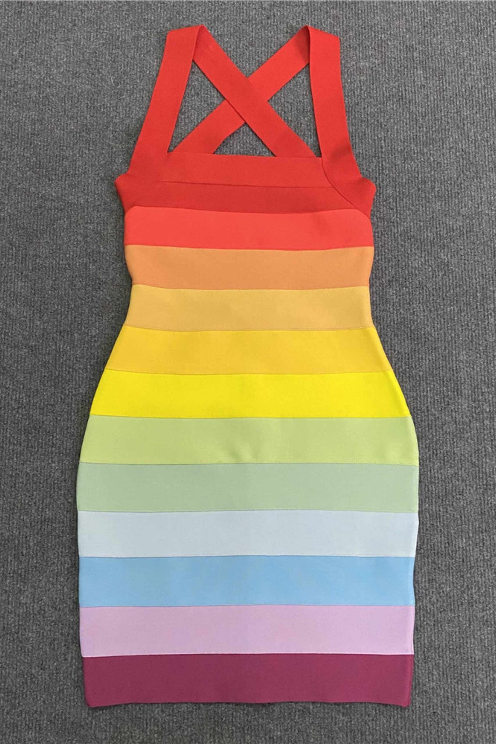 RAINBOW SLEEVELESS BANDAGE MINI PARTY DRESS