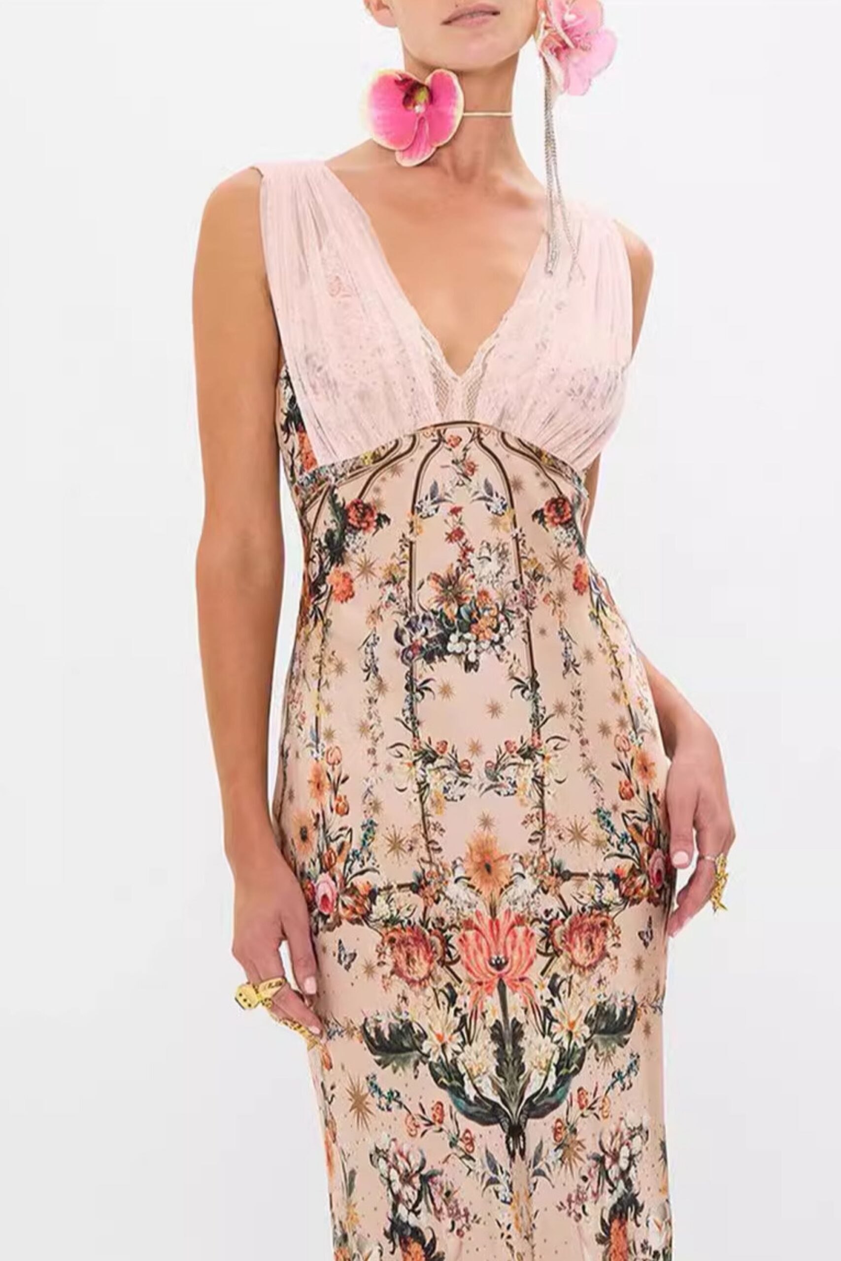 FLORAL MERMAID SLEEVELESS MAXI DRESS FOR WEDDING GUEST