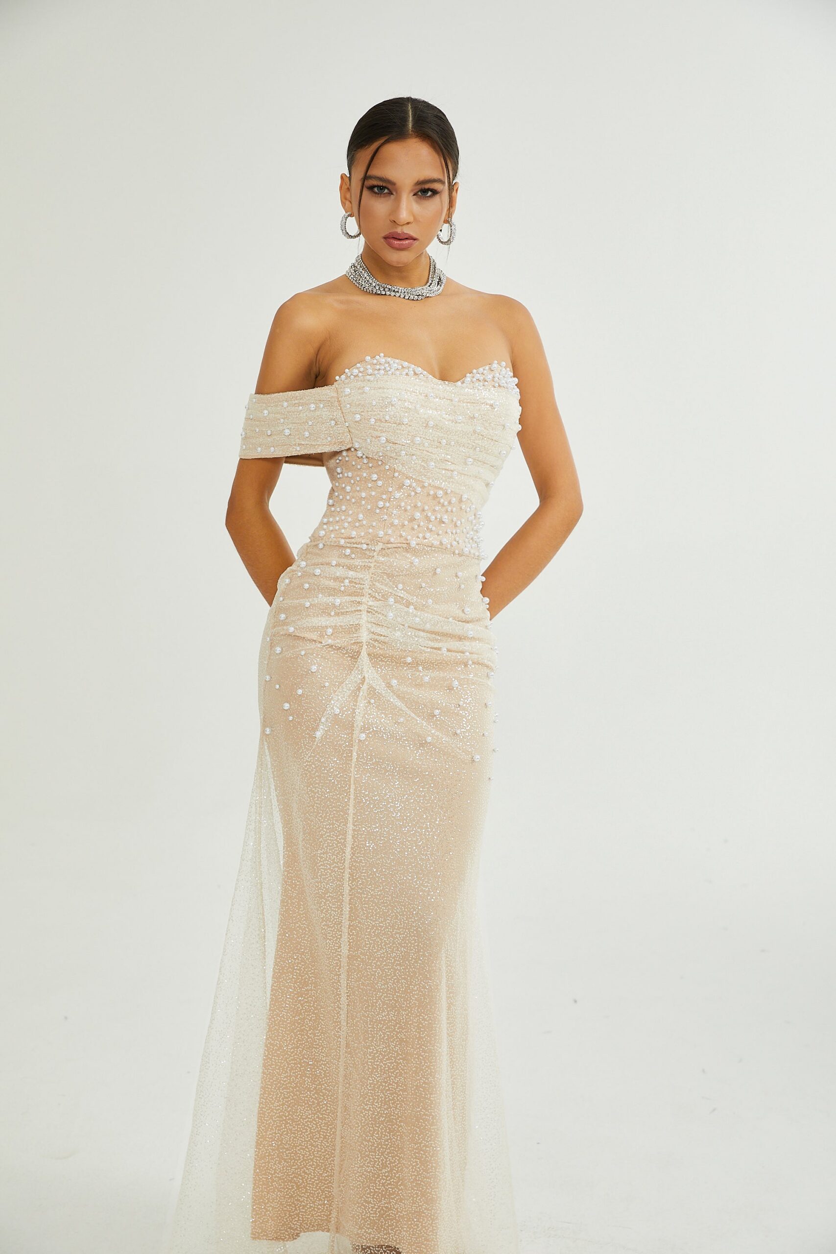 SABINE FAUX PEARL MAXI DRESS - ELEGANT EVENING
