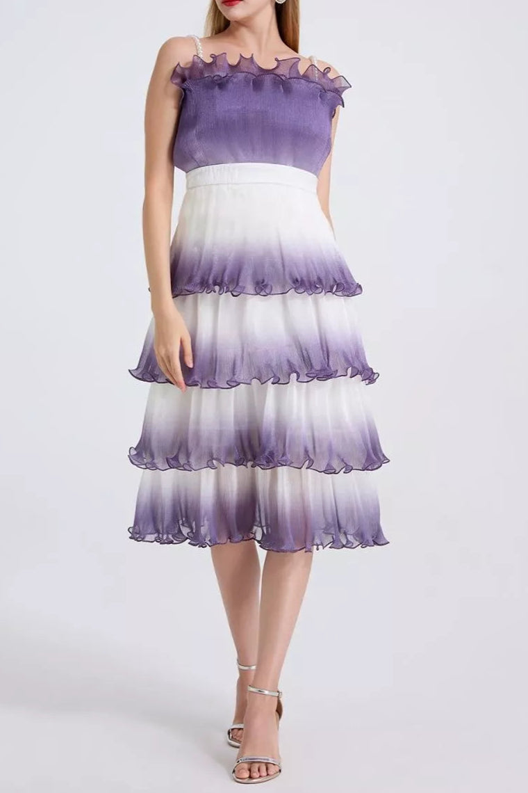 22b00620-1e3a-4b8f-954b-83720472fecd PURPLE GRADIENT RUFFLE LAYERED MINI DRESS