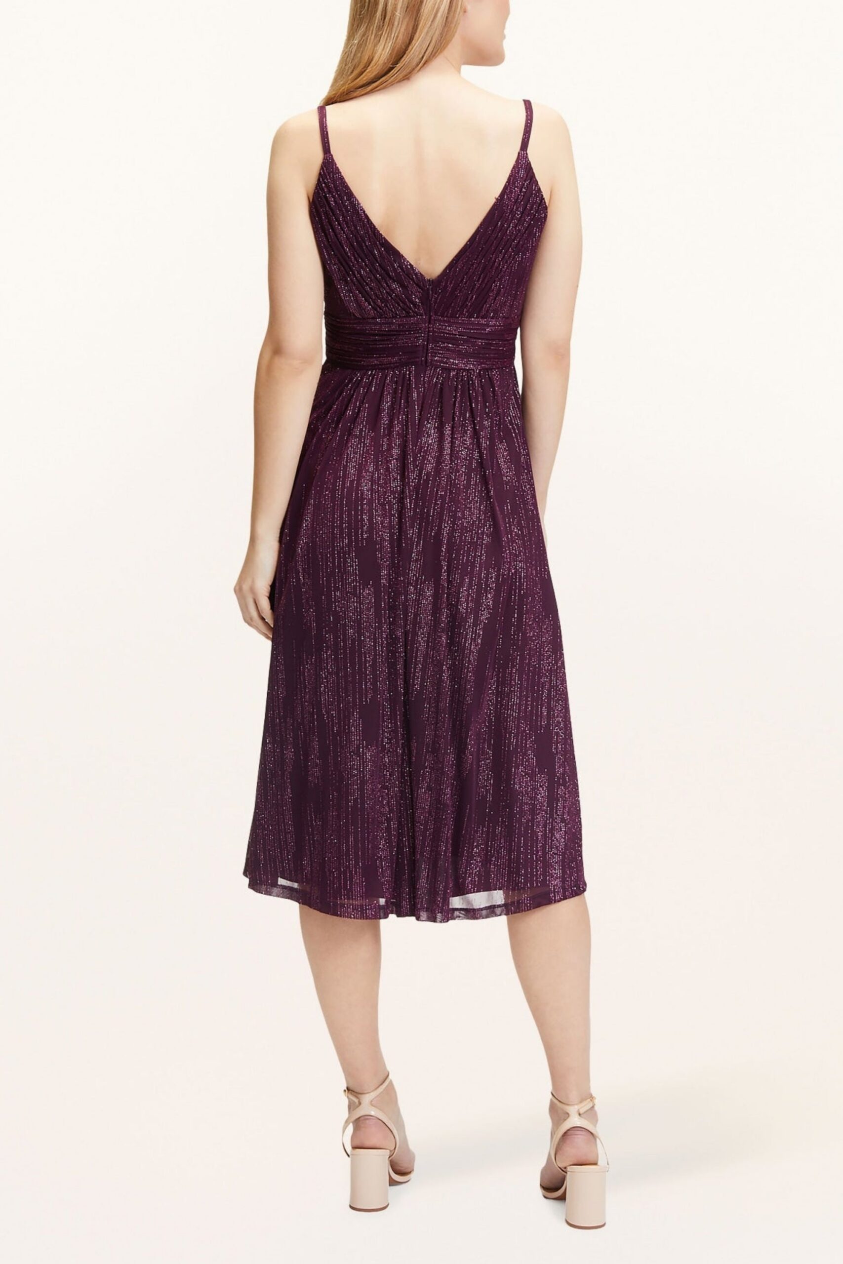 V-NECK MIDI COCKTAIL DRESS IN BORDEAUX