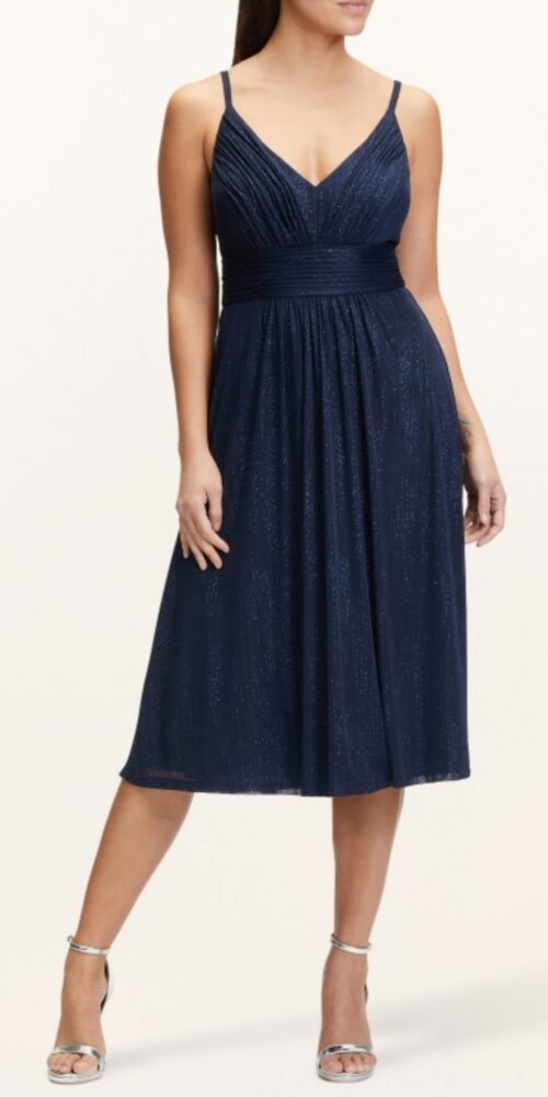 V-NECK MIDI COCKTAIL DRESS IN NIGHT BLUE