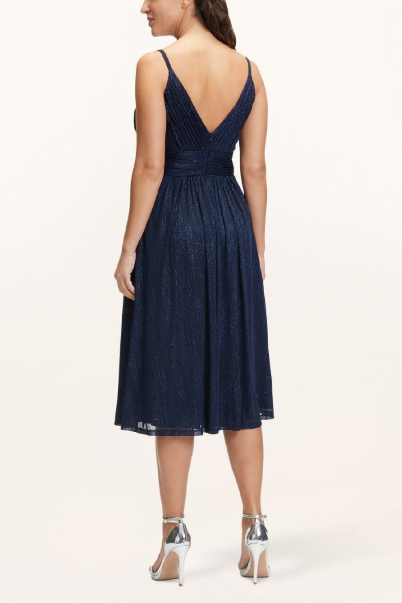 V-NECK MIDI COCKTAIL DRESS IN NIGHT BLUE