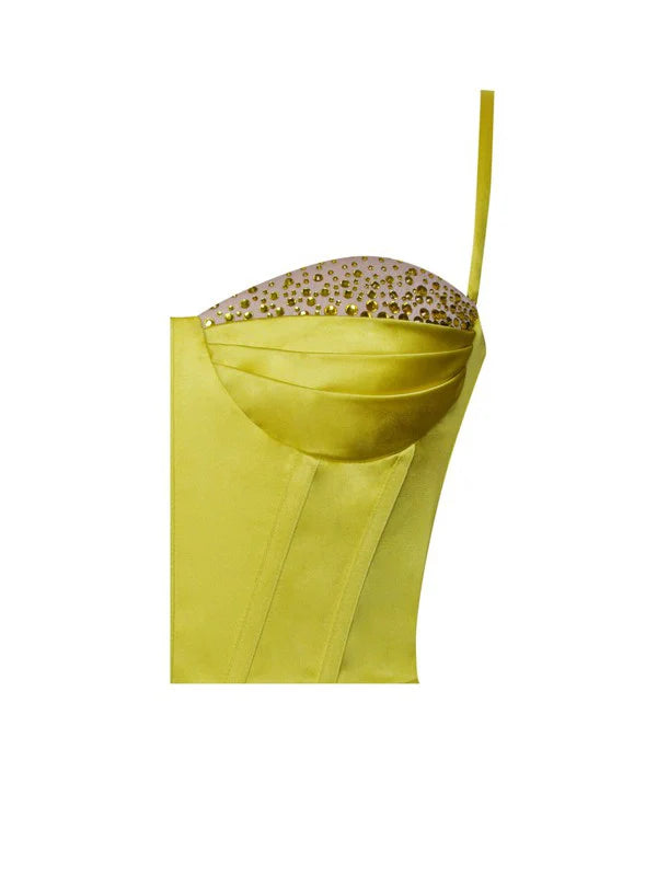 233b8a2e-d15d-44e2-8b61-c03e288ff280 LEMON PLEATED SATIN MINI DRESS FOR PARTIES