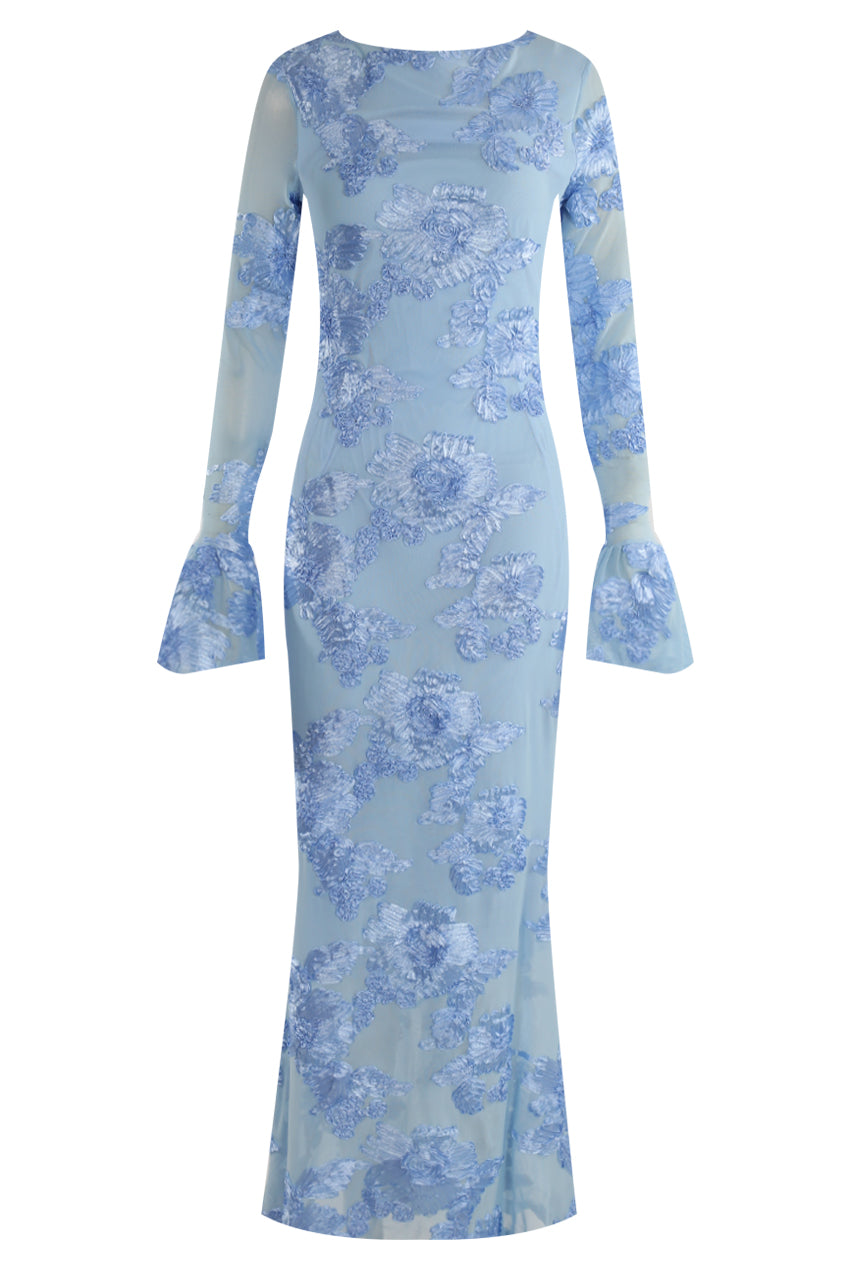FLORAL LACE MIDI DRESS WITH FLUTE CUFFS
