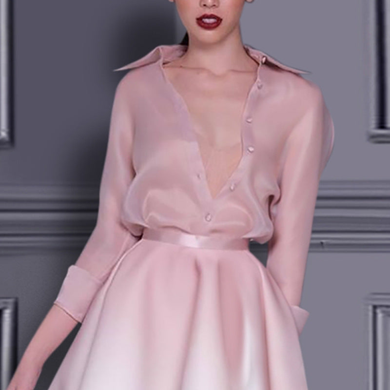 ROBERTA PINK SILK SHIRT MINI SKIRT SET