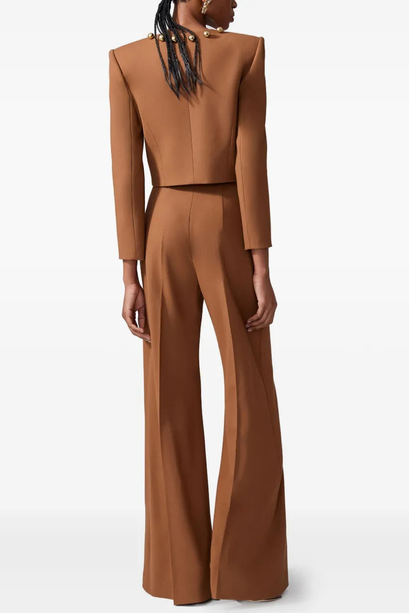 MIRANDA PALE BROWN BUTTON JACKET TWO-PIECE SET